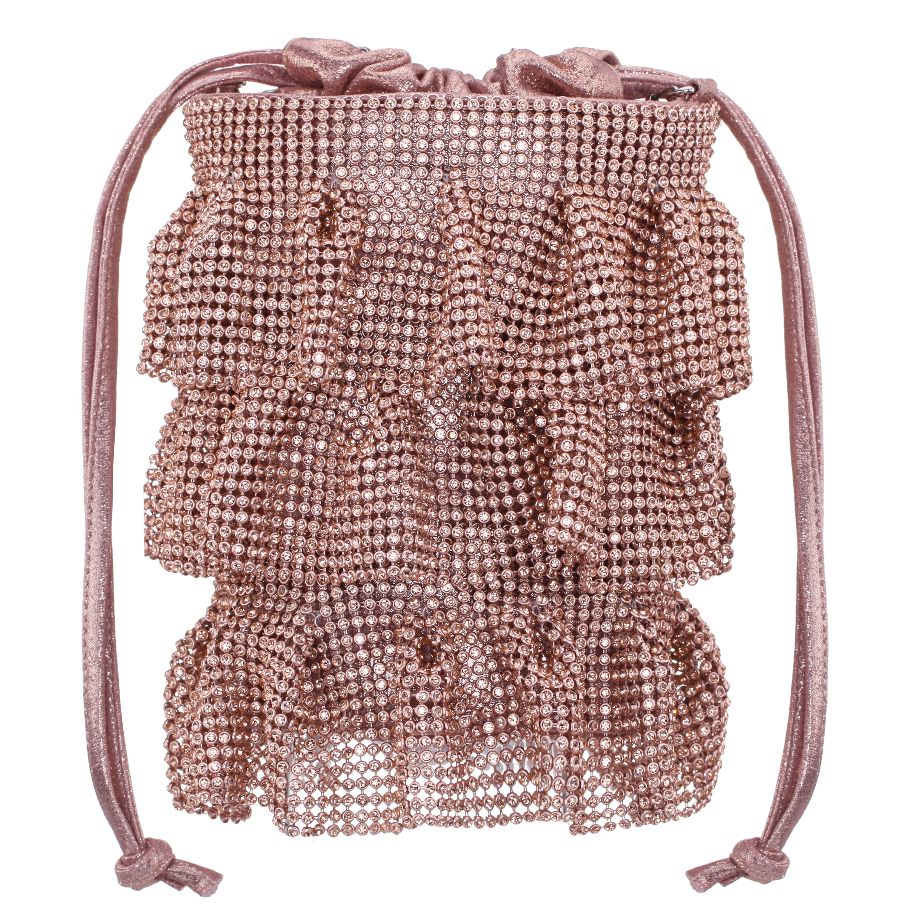 Womens Elegant Rose Gold 3 Tiered Crystal Mesh Pouch Bag | Nina Shoes