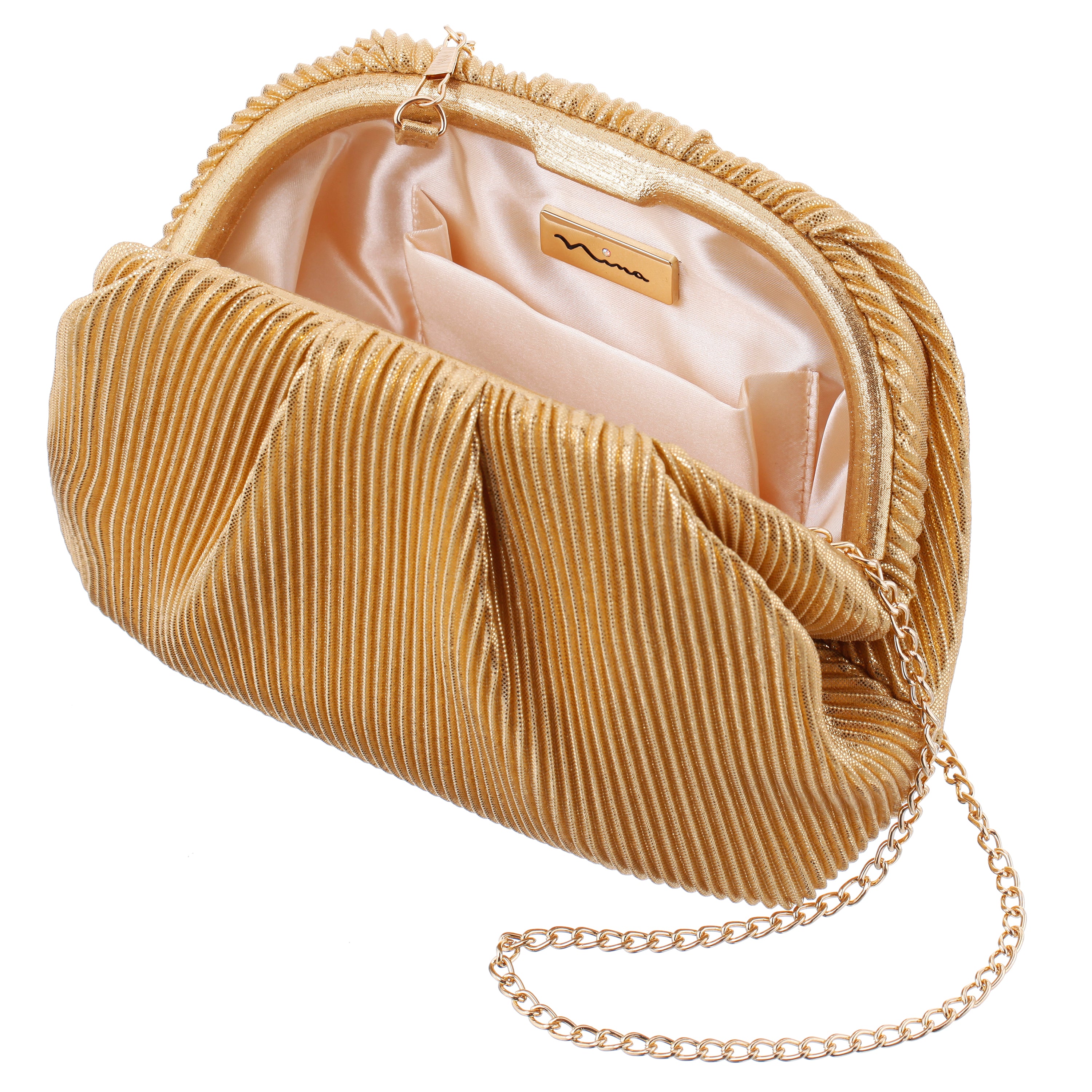 Nina Emmy Clutch - Gold Womens Emmy Gold Metallic Pleated Frame Clutch | Nina Shoes