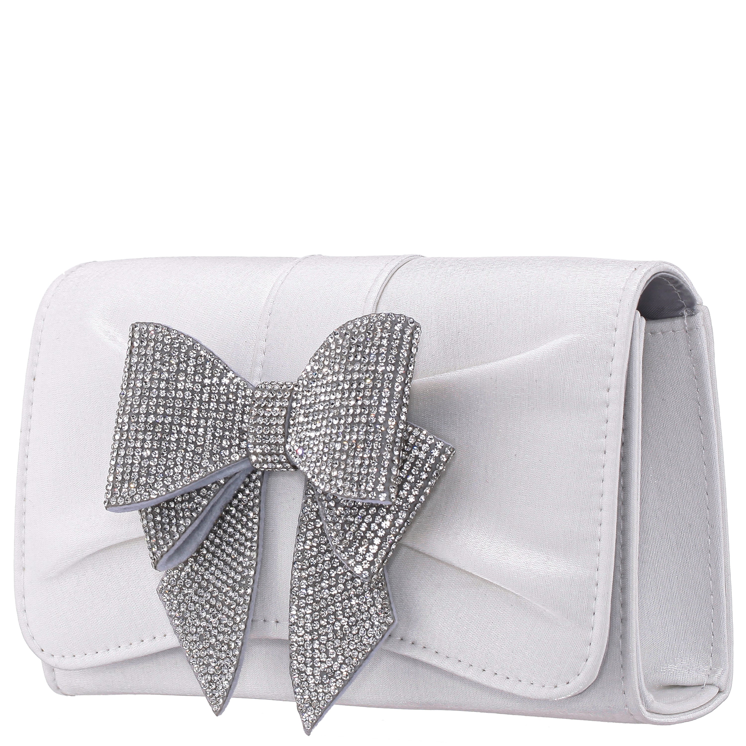 Womens Etta White Metallic Shine Fabric Clutch | Nina Shoes