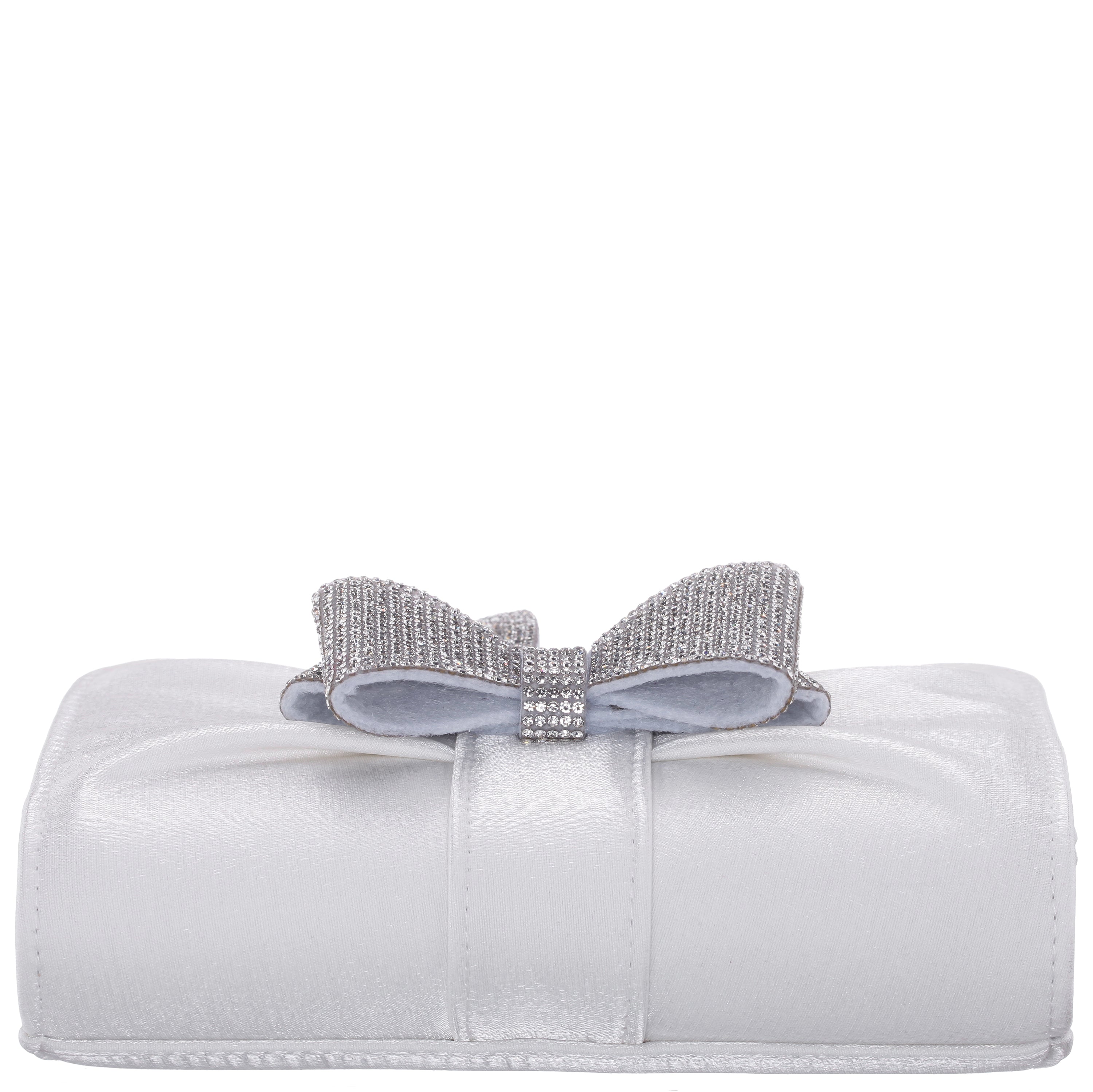 Womens Etta White Metallic Shine Fabric Clutch | Nina Shoes