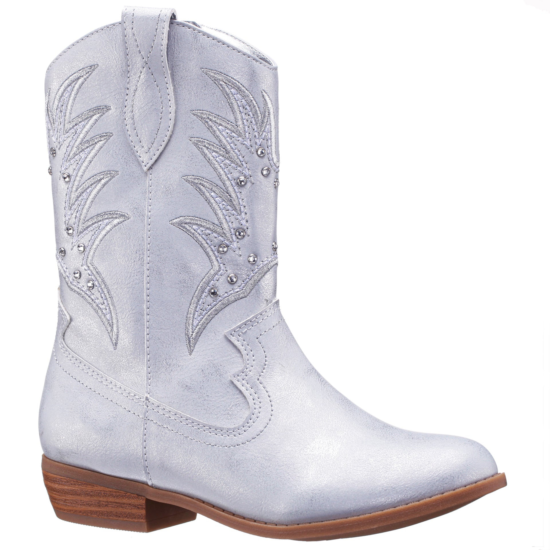 Girls Fillan Silver Metallic Inside Zip Cowboy Boots Nina Shoes