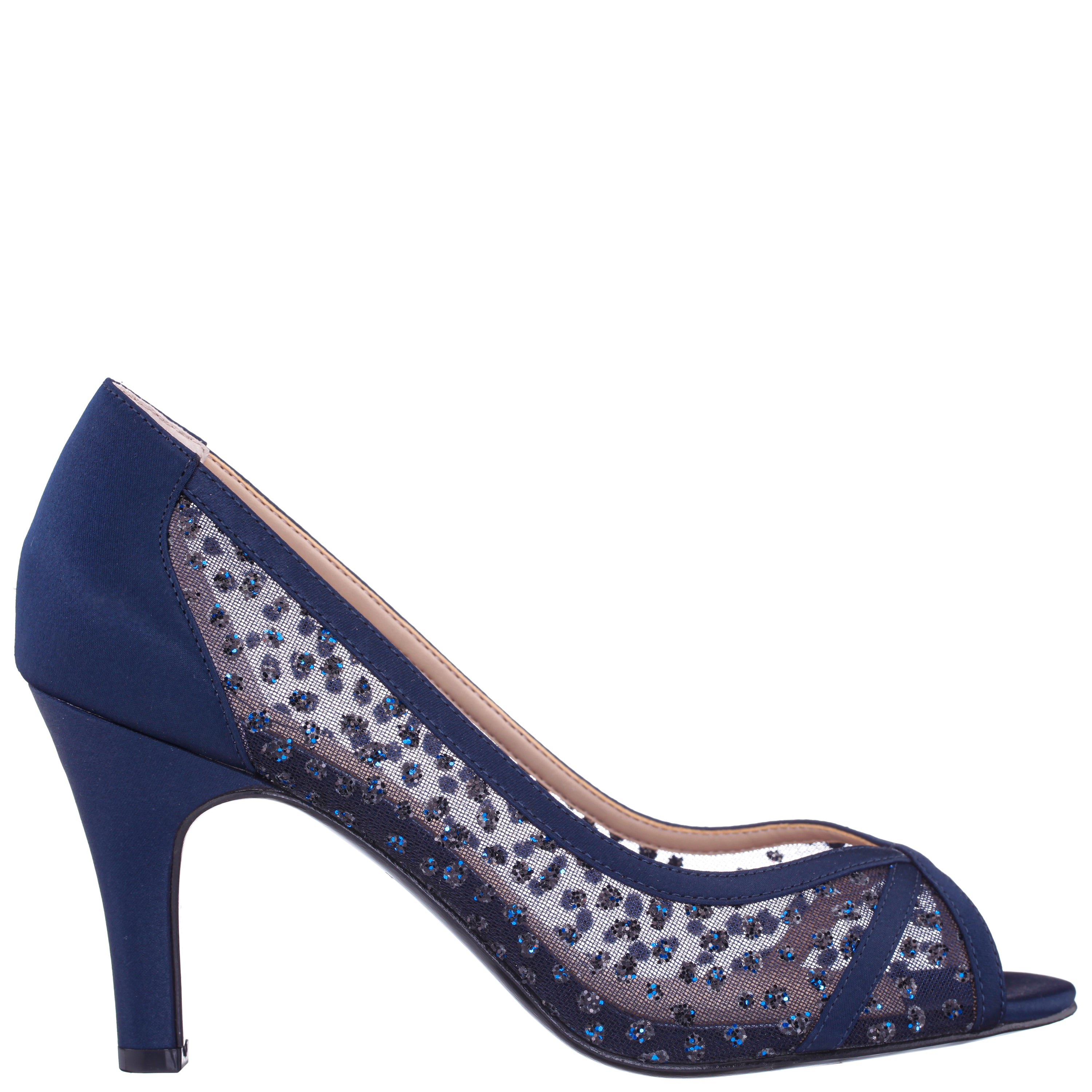 Womens Flavia Blue Satin Mid-Heel Peep Toe Pump | Nina Shoes