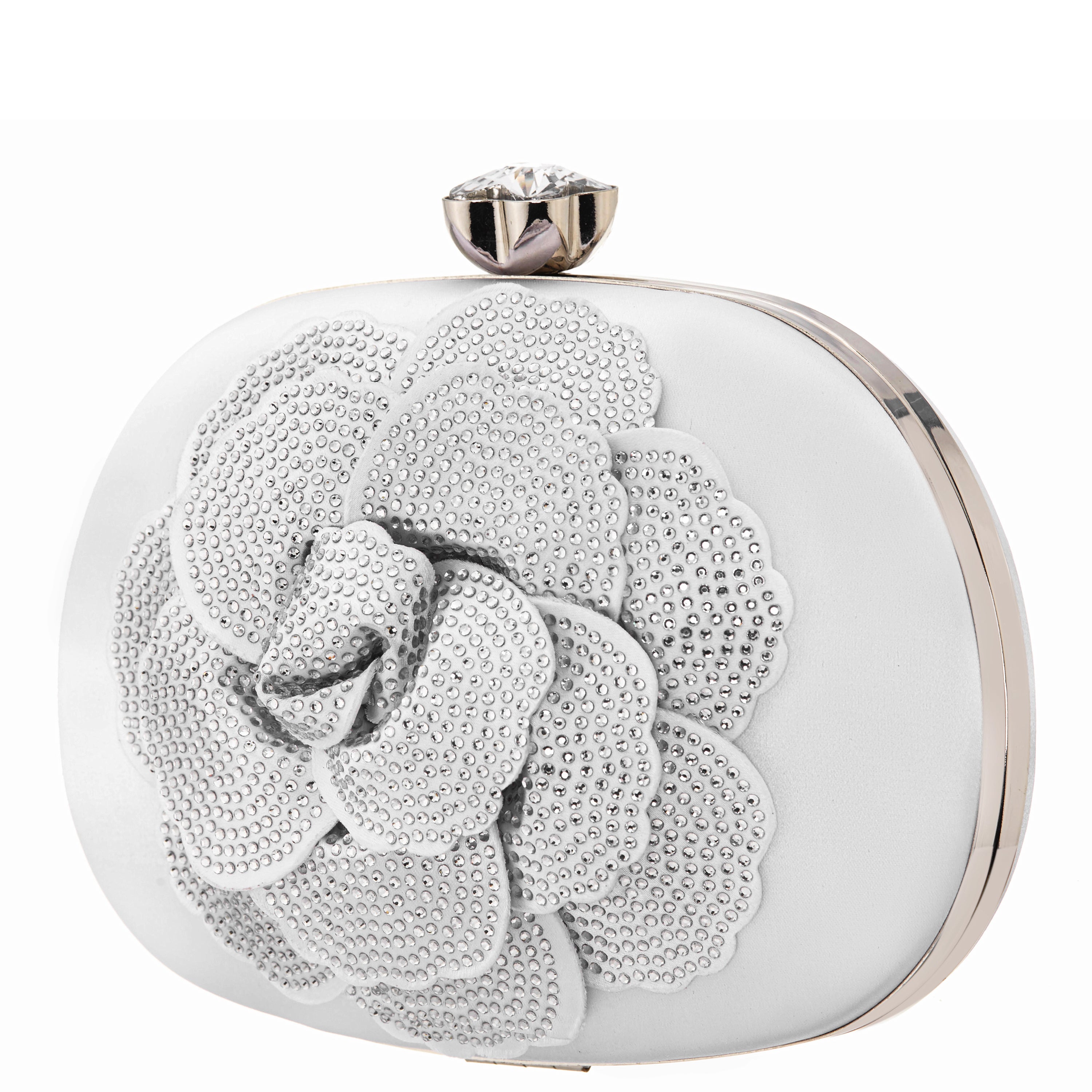 Womens Flores White Crystal Embellished Flower Minaudiere | Nina Shoes