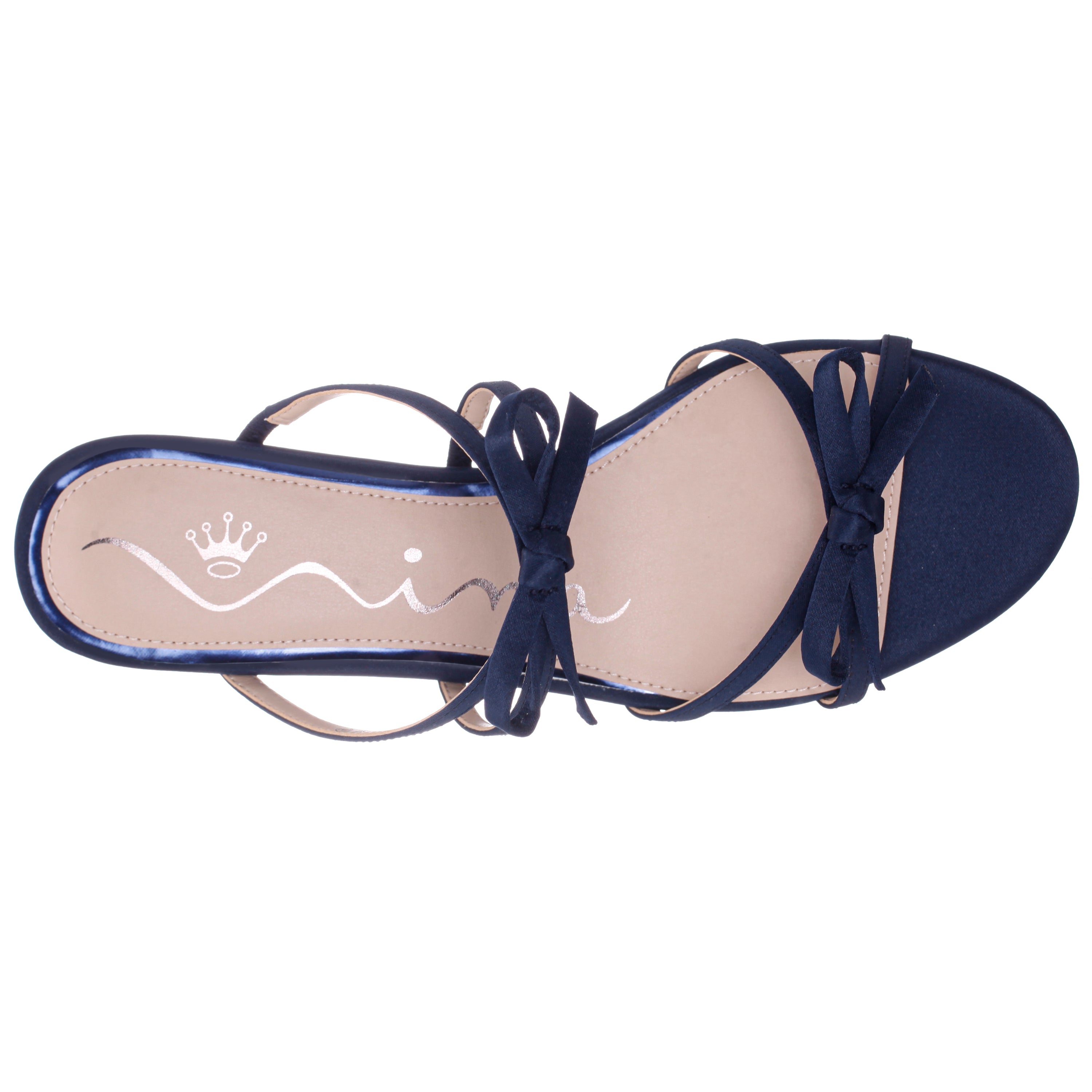 ninaページ Womens Gaby Blue Satin with Bows on a Block-Heel Slide | Nina Shoes