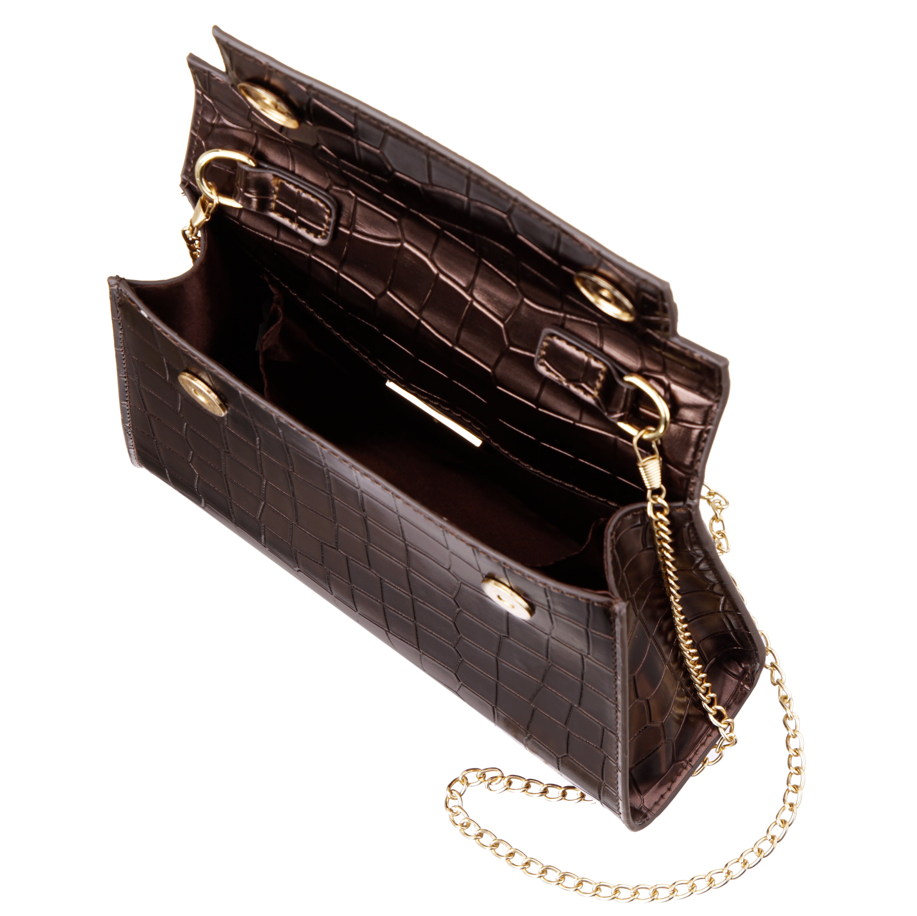 Womens Gemini-C Brown Large Embossed Croco PU Handle Satchel