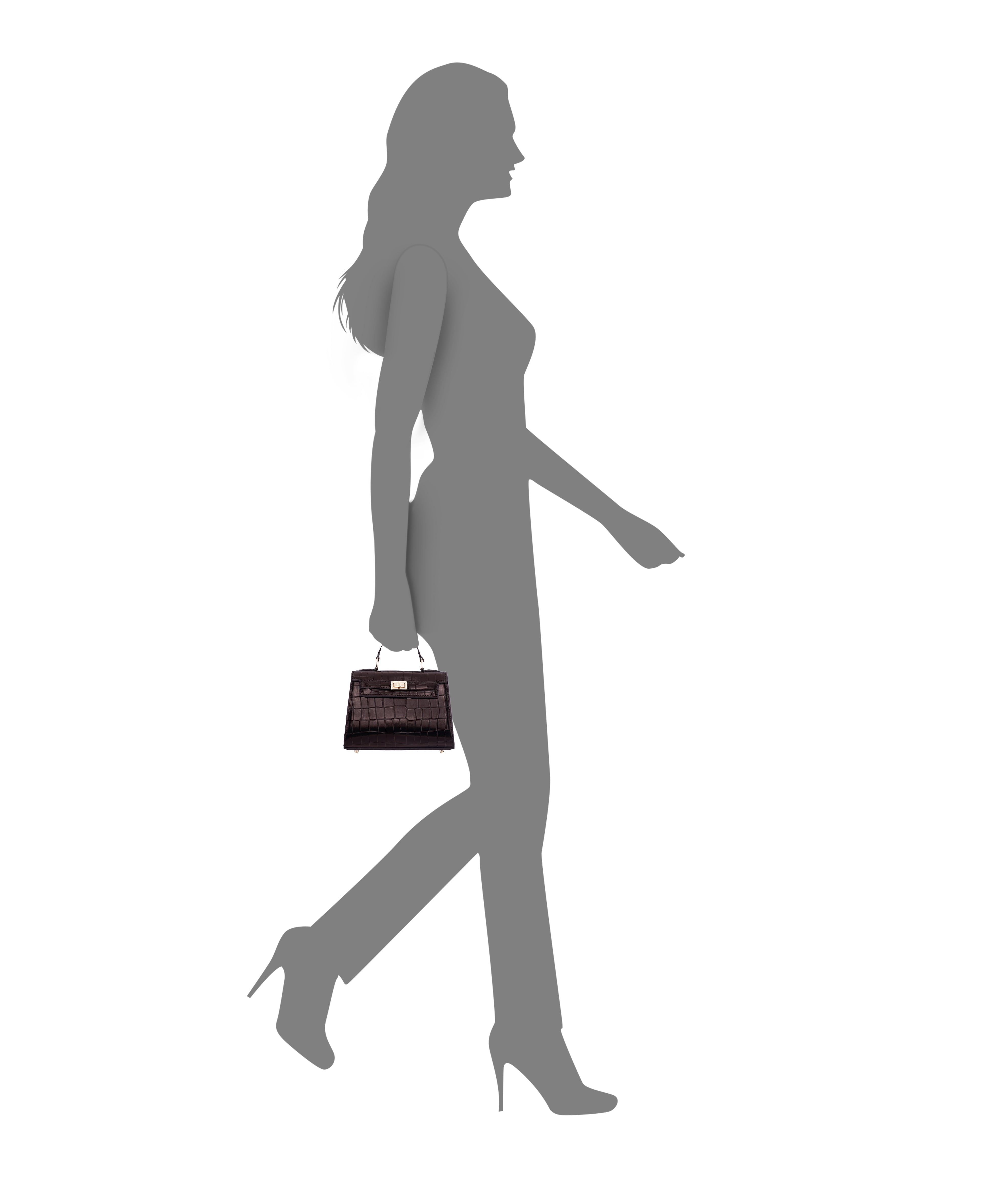 Womens Gemini-C Brown Large Embossed Croco PU Handle Satchel