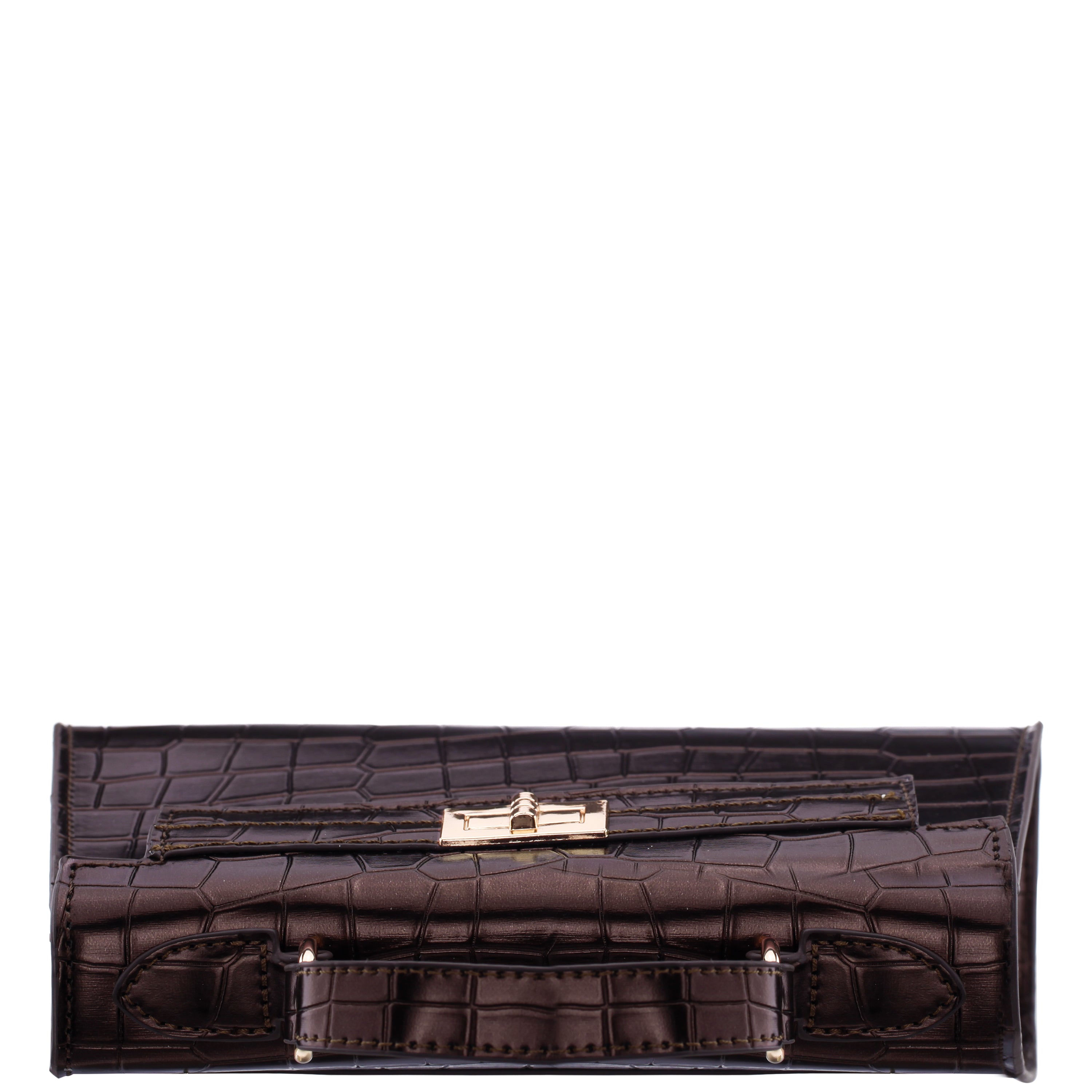 Womens Gemini-C Brown Large Embossed Croco PU Handle Satchel