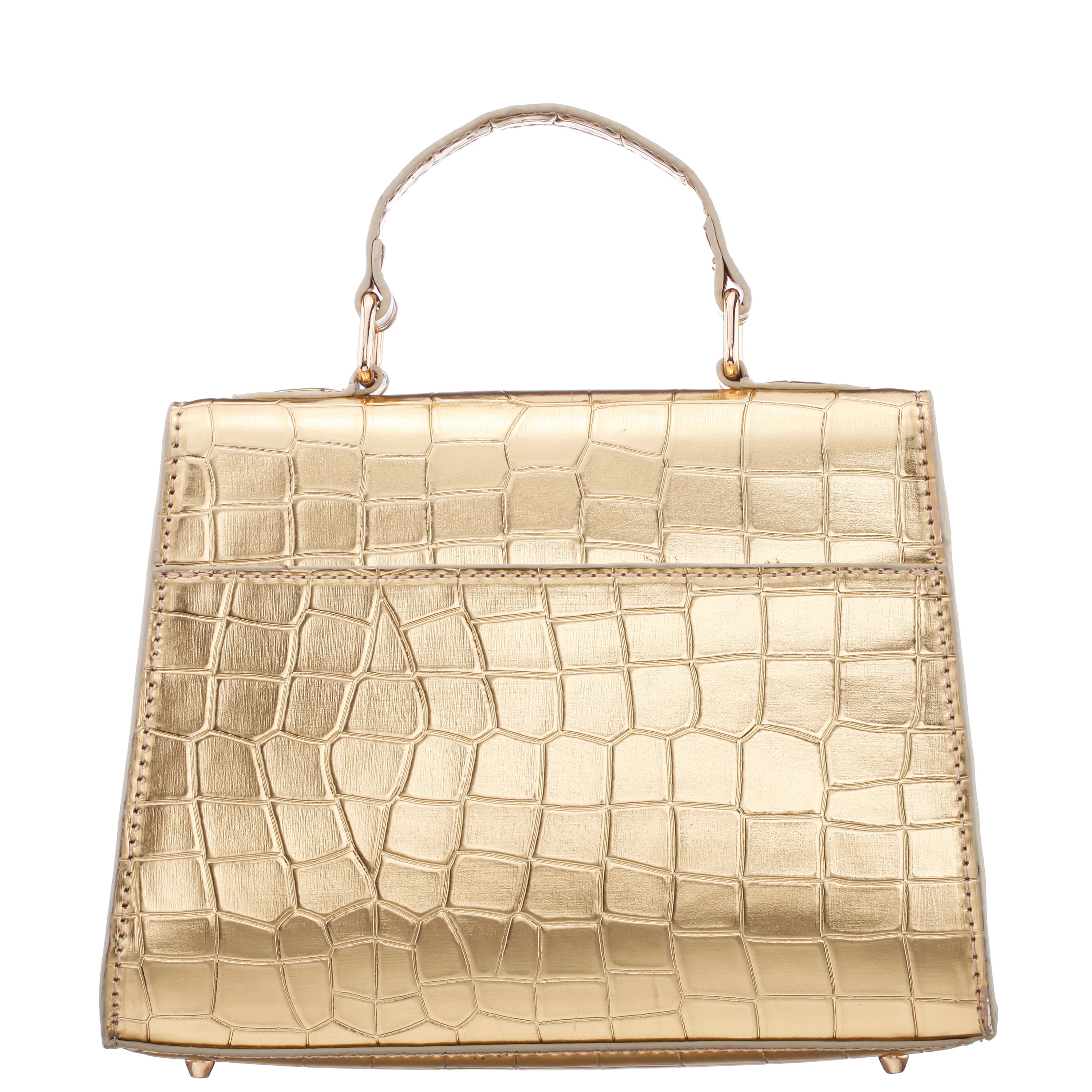 バック　クールカレアン Womens Gemini-C Gold Large Embossed Croco PU Handle Satchel | Nina