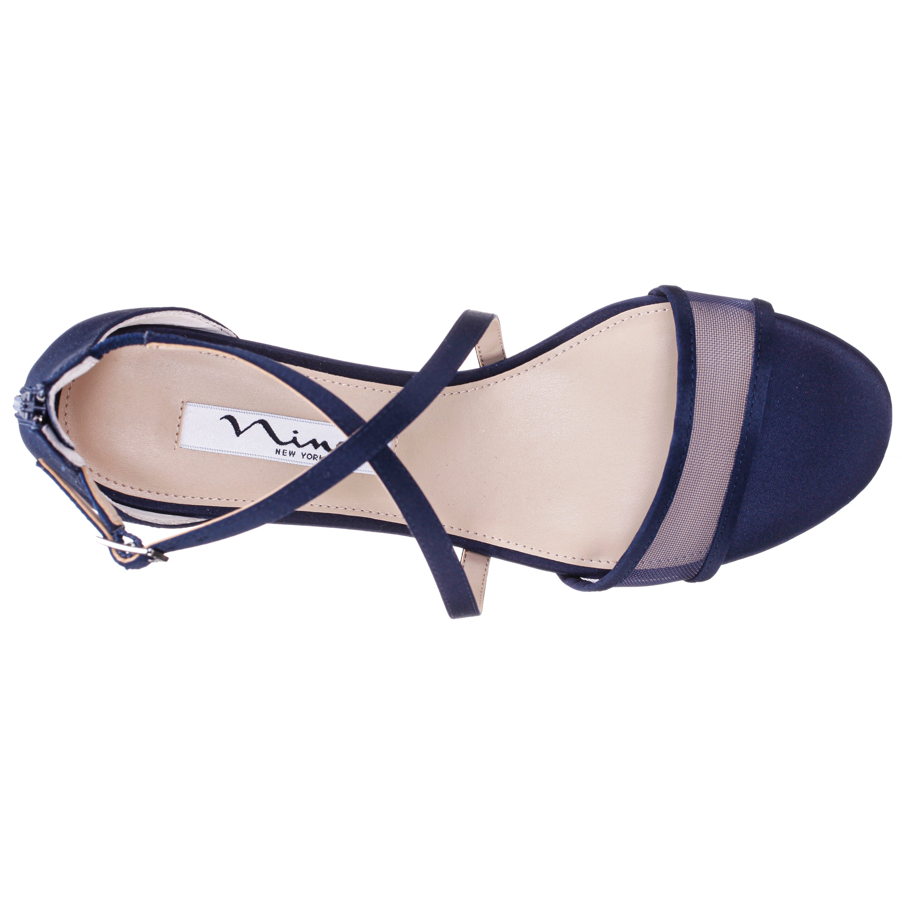 Womens Ginette Blue Satin With Mesh Block-Heel Sandals with Ankle