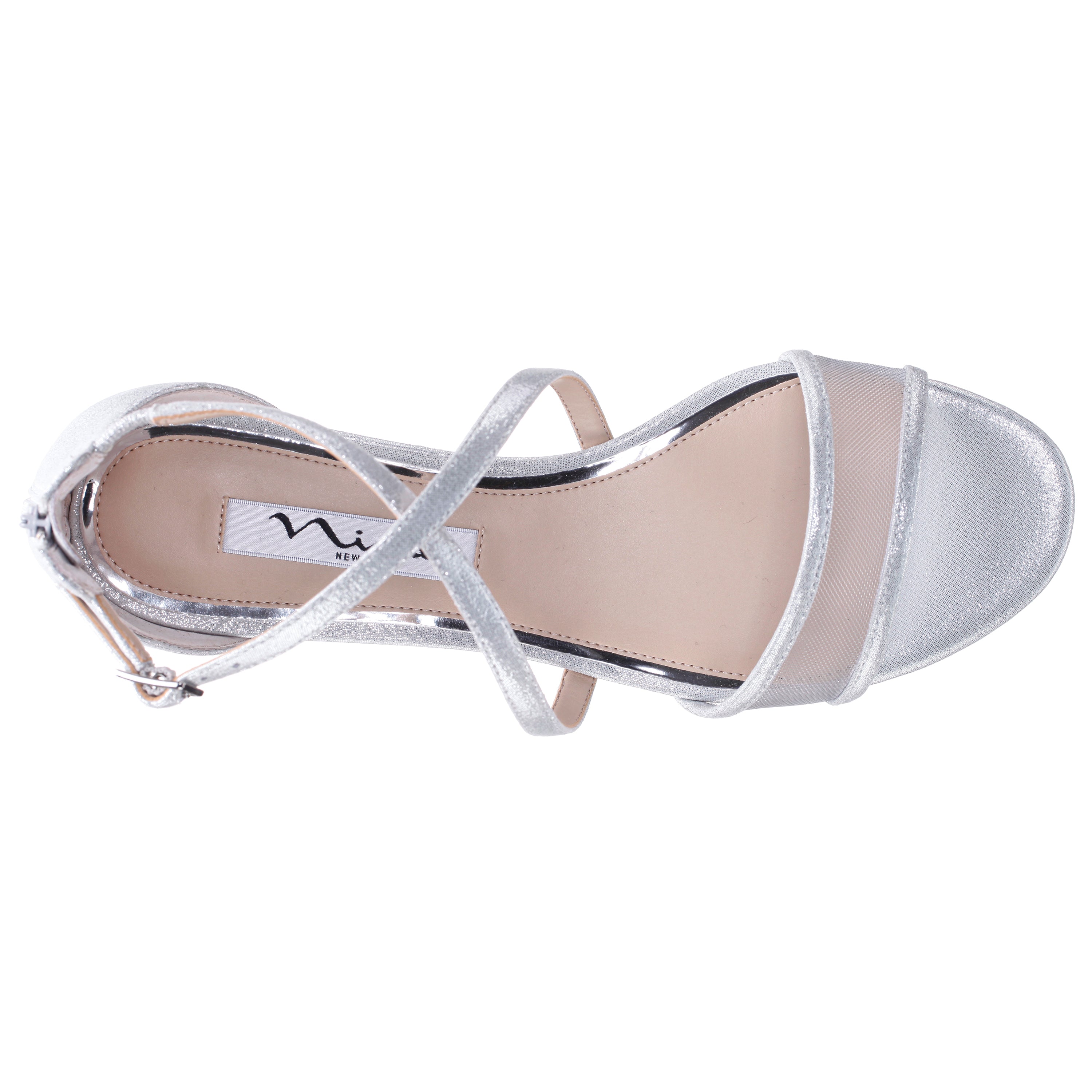 nina　CarTuned7台セット Womens Ginette Silver Metallic Shimmer Foil With Mesh Block-Heel