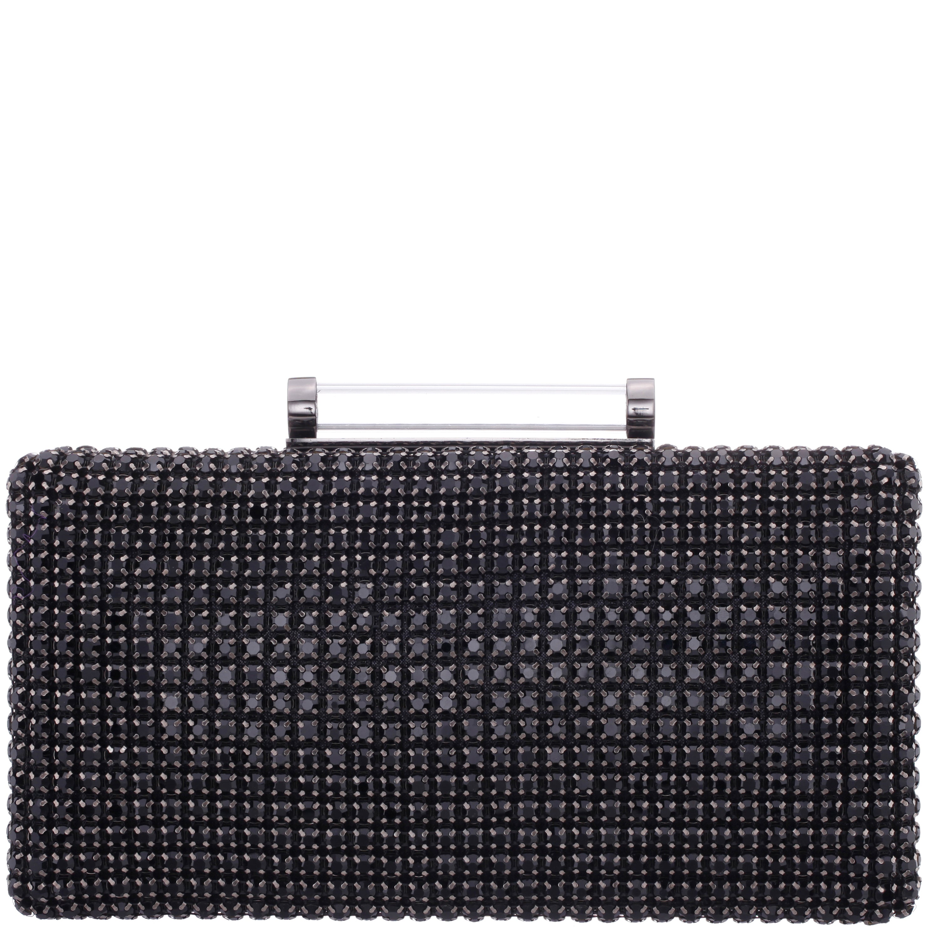 Womens Gracious Black Crystal Mesh Minaudiere | Nina Shoes
