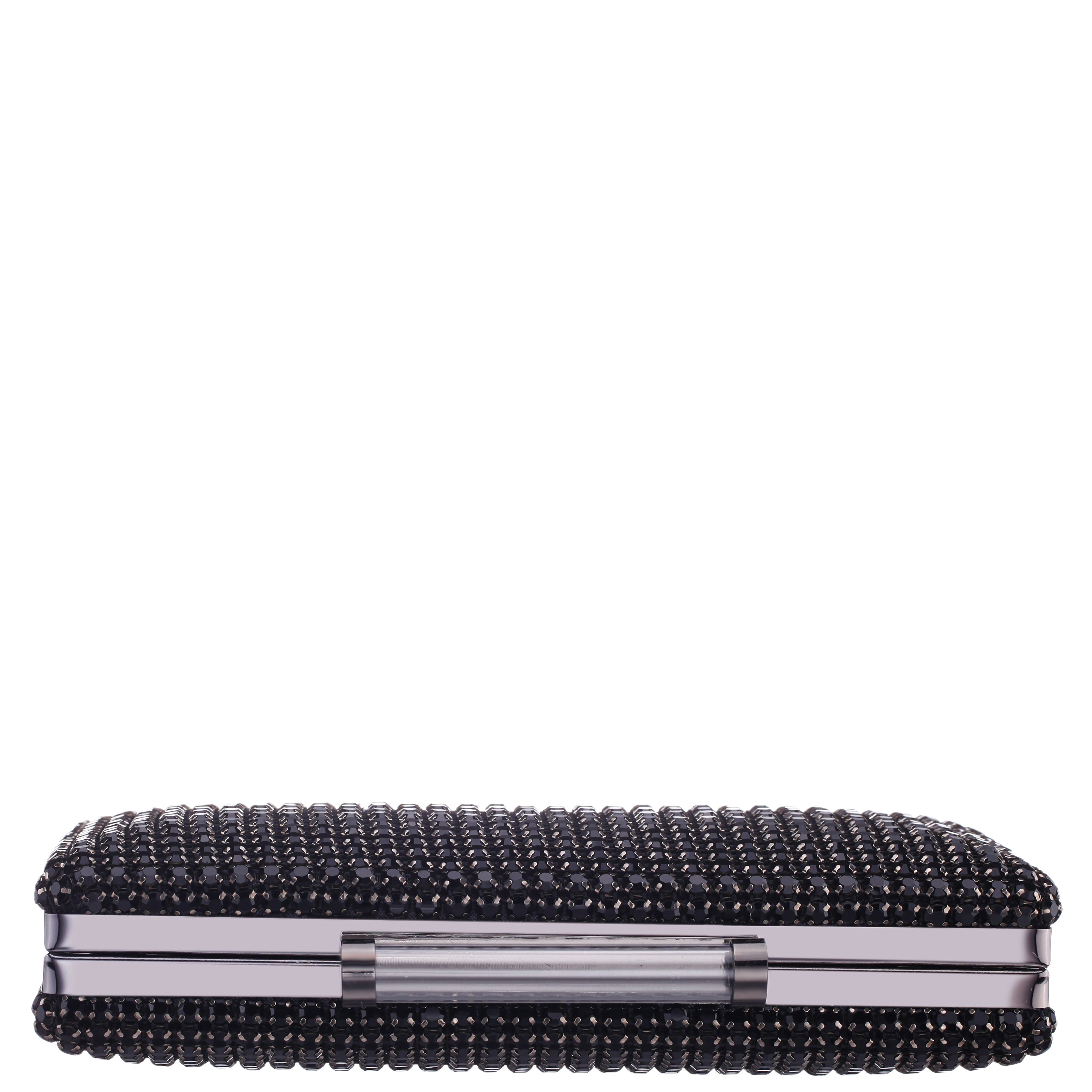 Womens Gracious Black Crystal Mesh Minaudiere | Nina Shoes