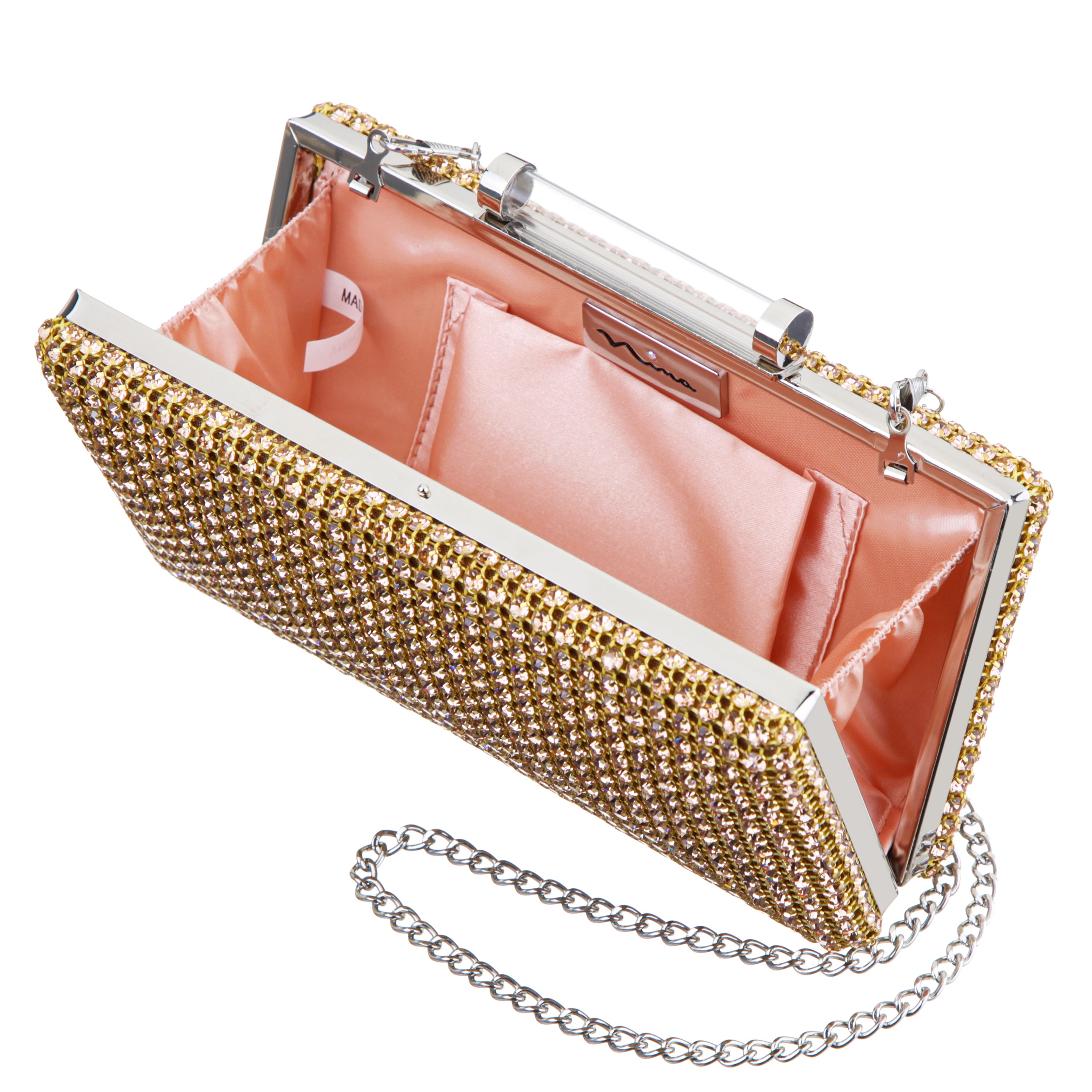 Womens Gracious Pearl Rose Crystal Mesh Minaudiere | Nina Shoes