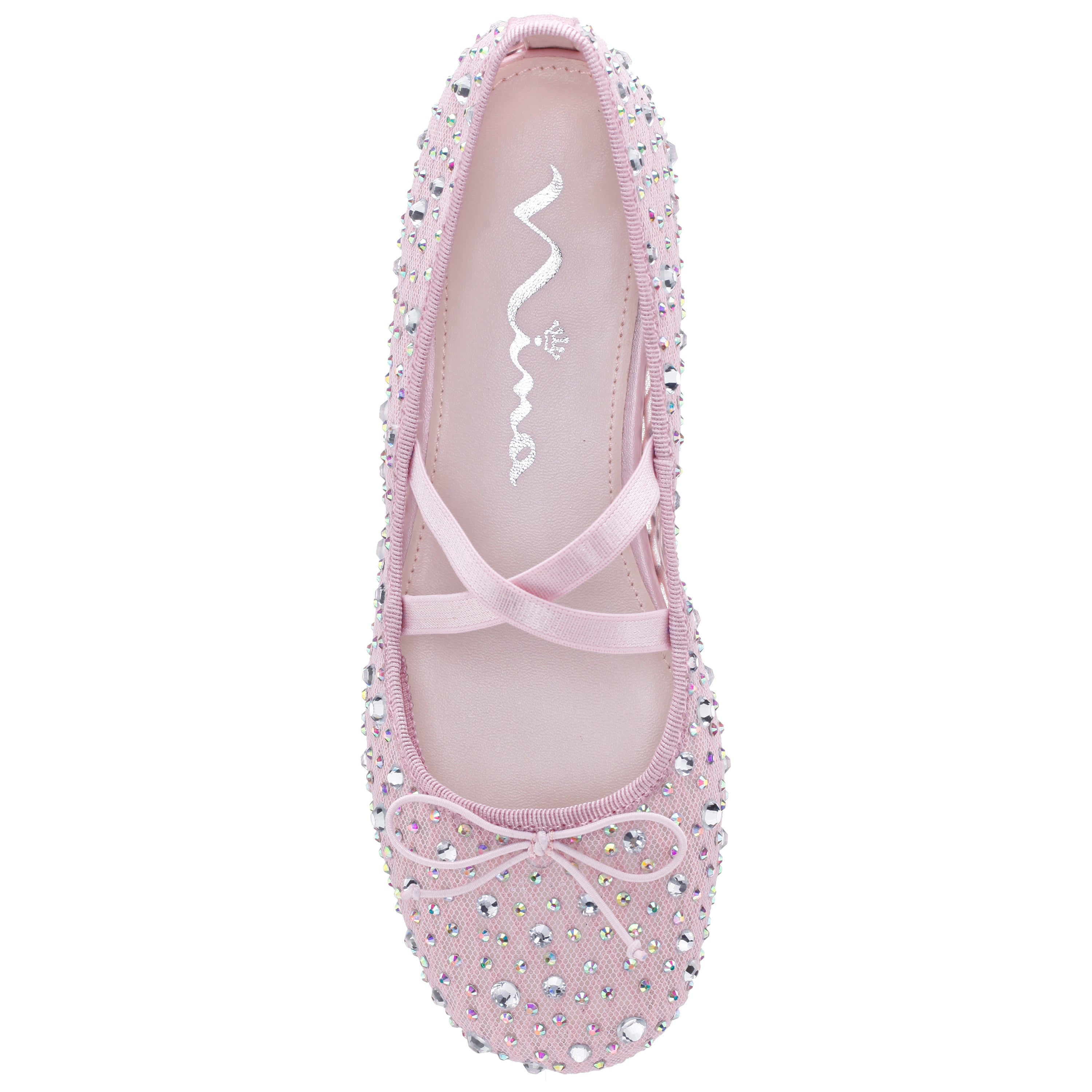 Girls Hadley Pink Rhinestone Mesh Ballet Flats | Nina Shoes