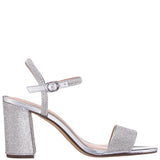 HAILEY-WOMENS SILVER METALLIC FOIL W/STONES MID-BLOCK HEEL SANDAL