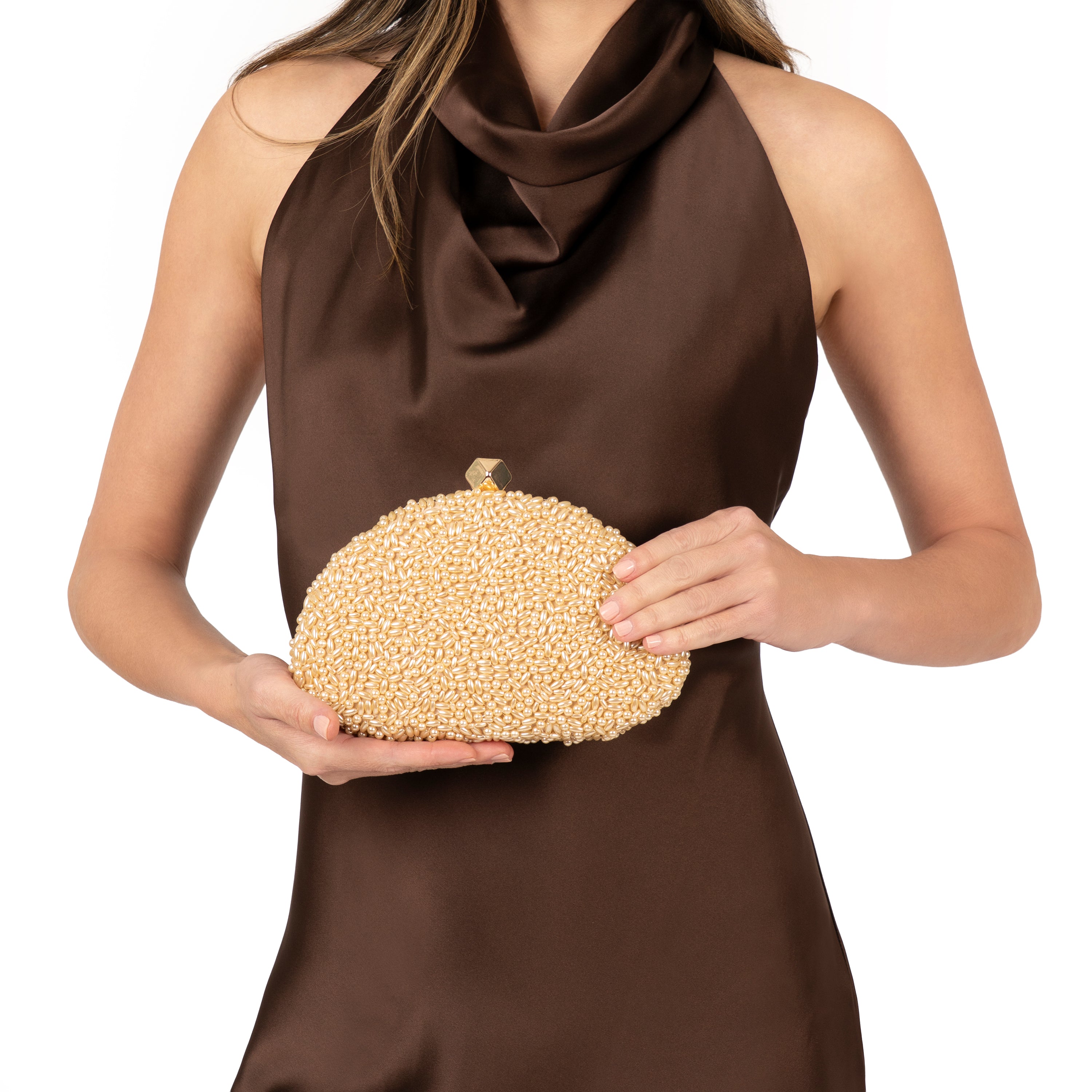 アクセサリー minesin Womens Hera Beige Plastic Beads Minaudiere | Nina Shoes