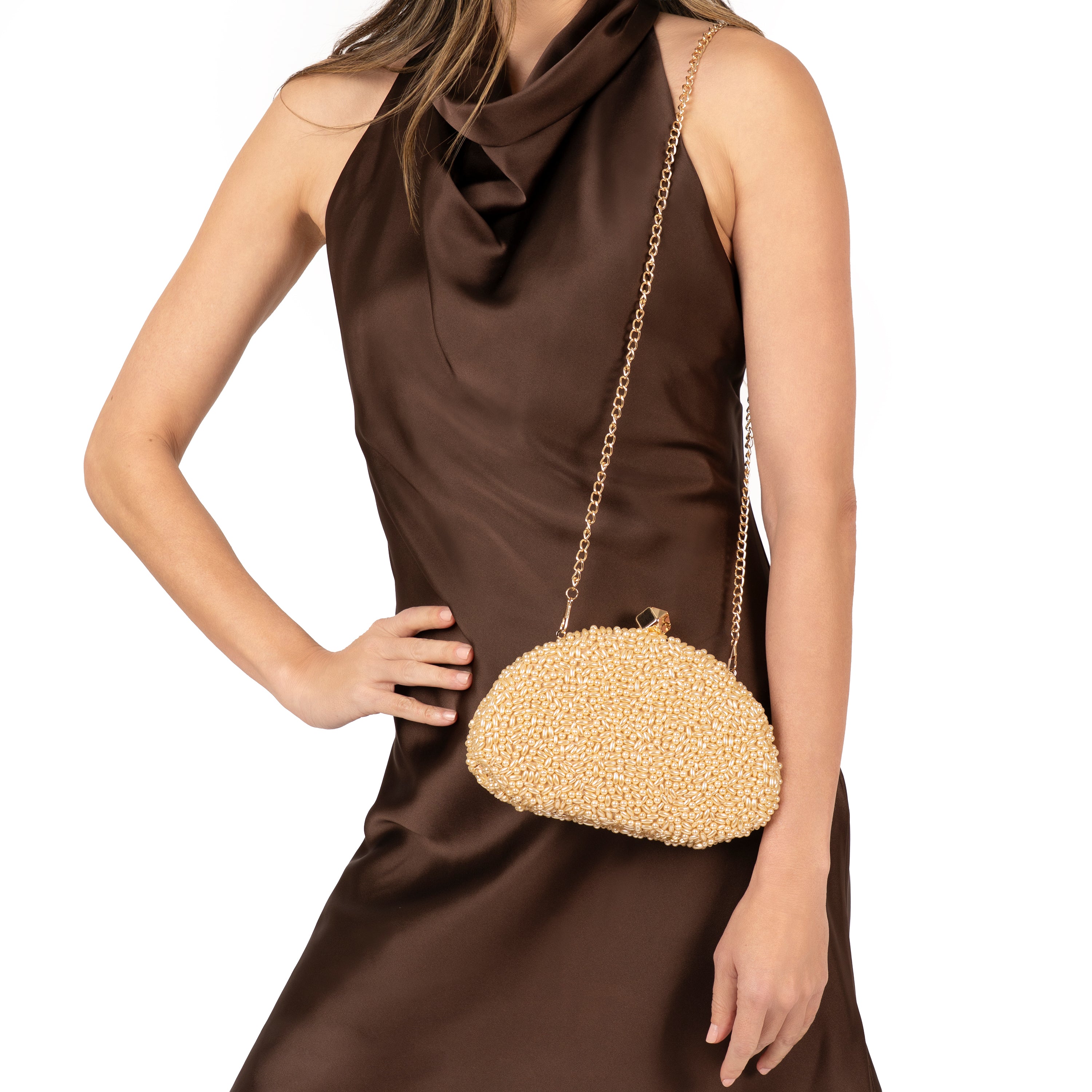 Womens Hera Beige Plastic Beads Minaudiere | Nina Shoes