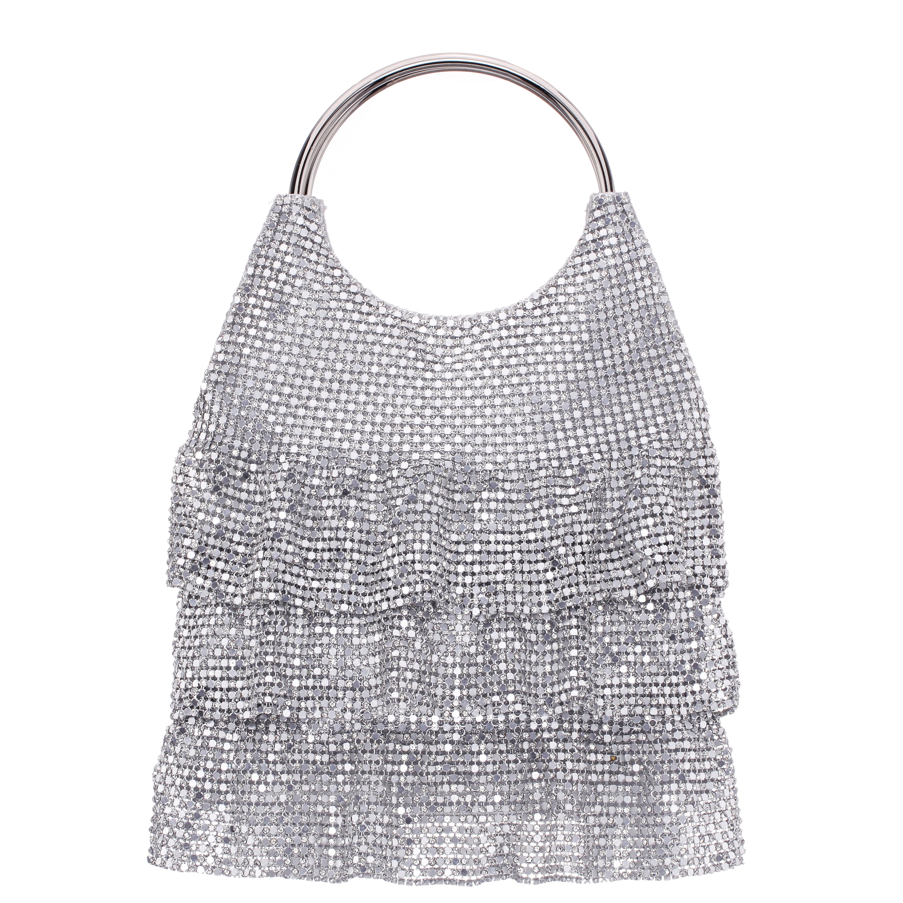 Womens Hippy Silver Aluminum Mesh/Glass Crystal Pouch Bag | Nina Shoes