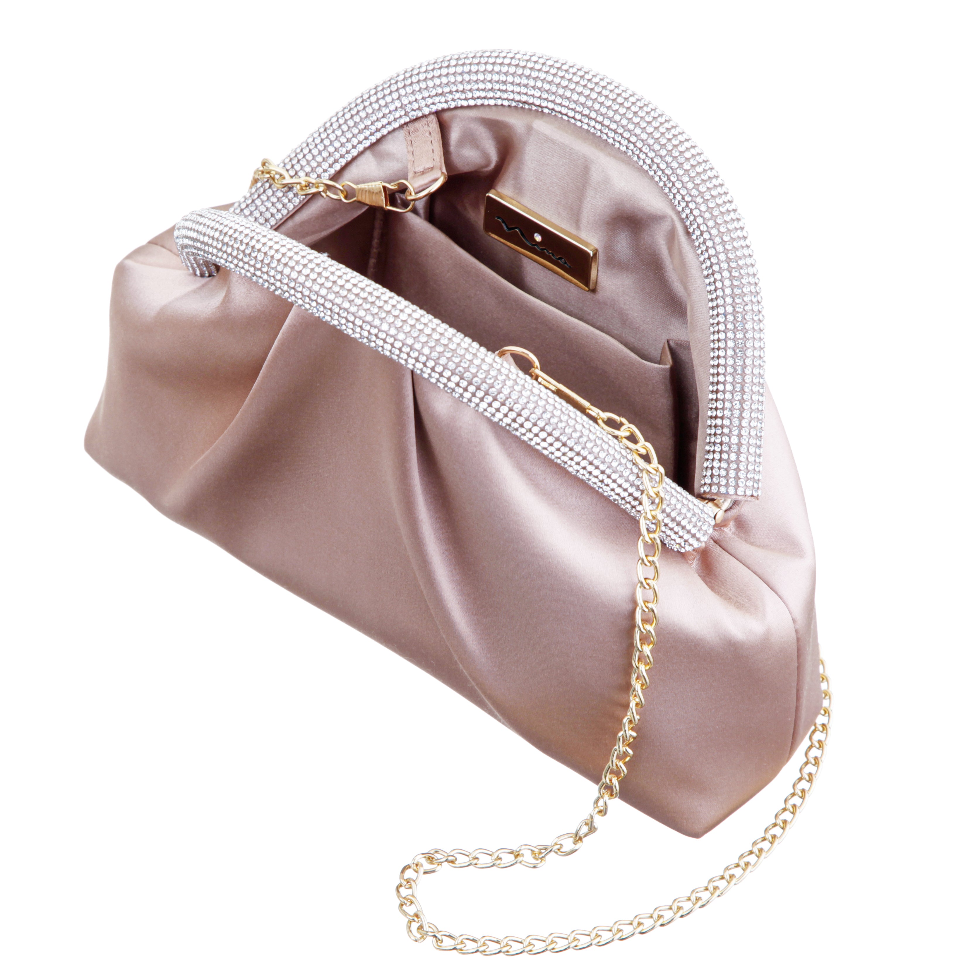 Womens Jane Brown Glass Crystal / Satin Frame Clutch | Nina Shoes