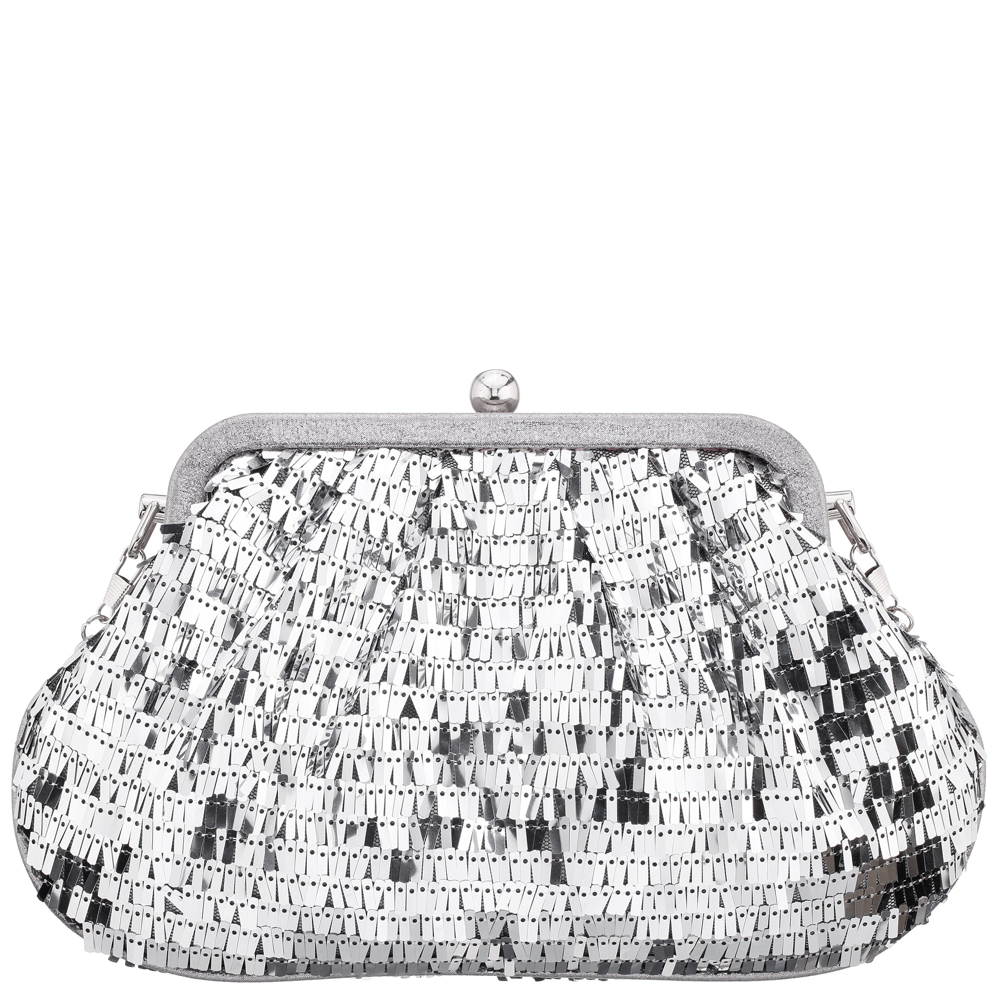 Womens June Silver Fringe Sequin Frame Clutch | Nina Shoes