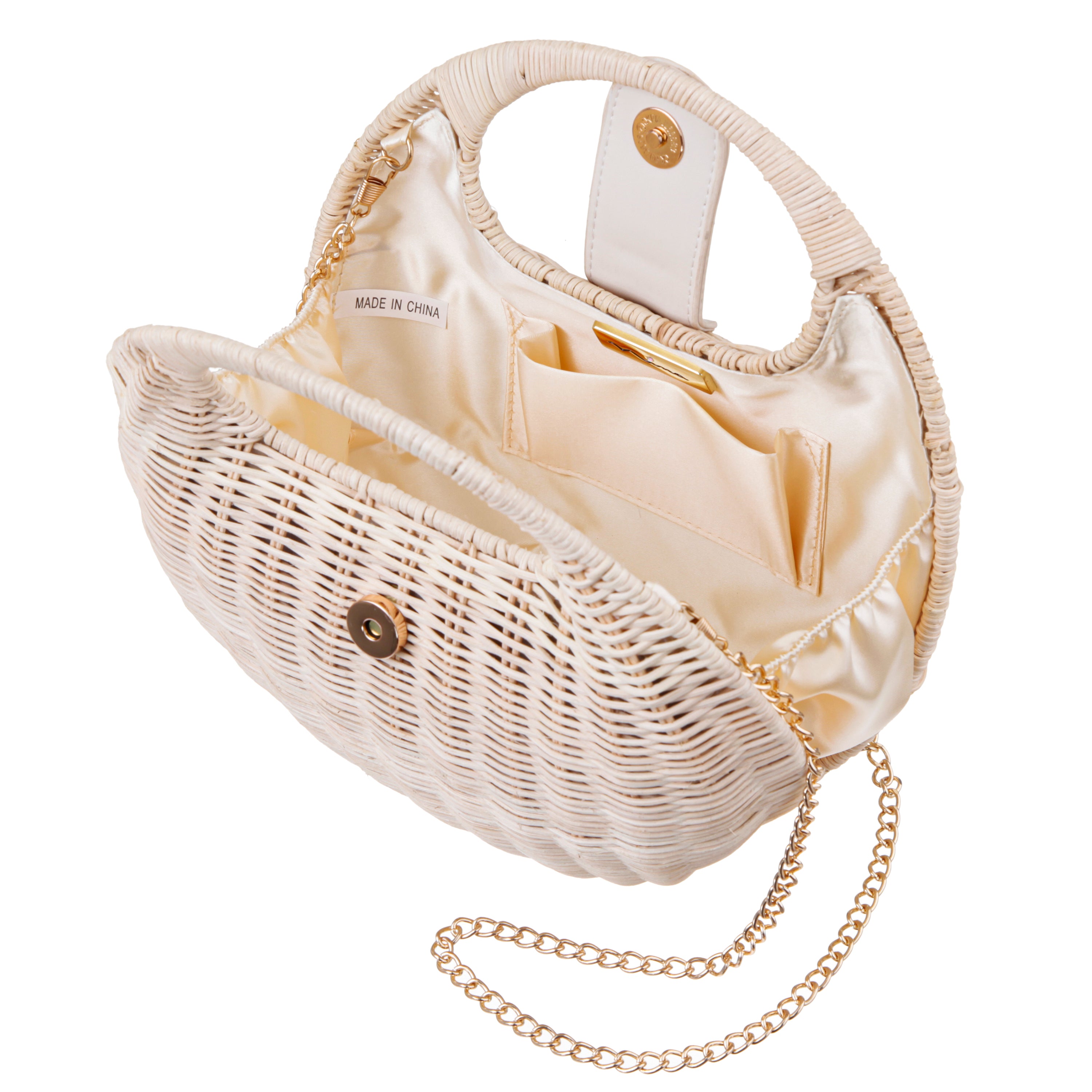 Womens Kava White Wicker Handle Bag | Nina Shoes