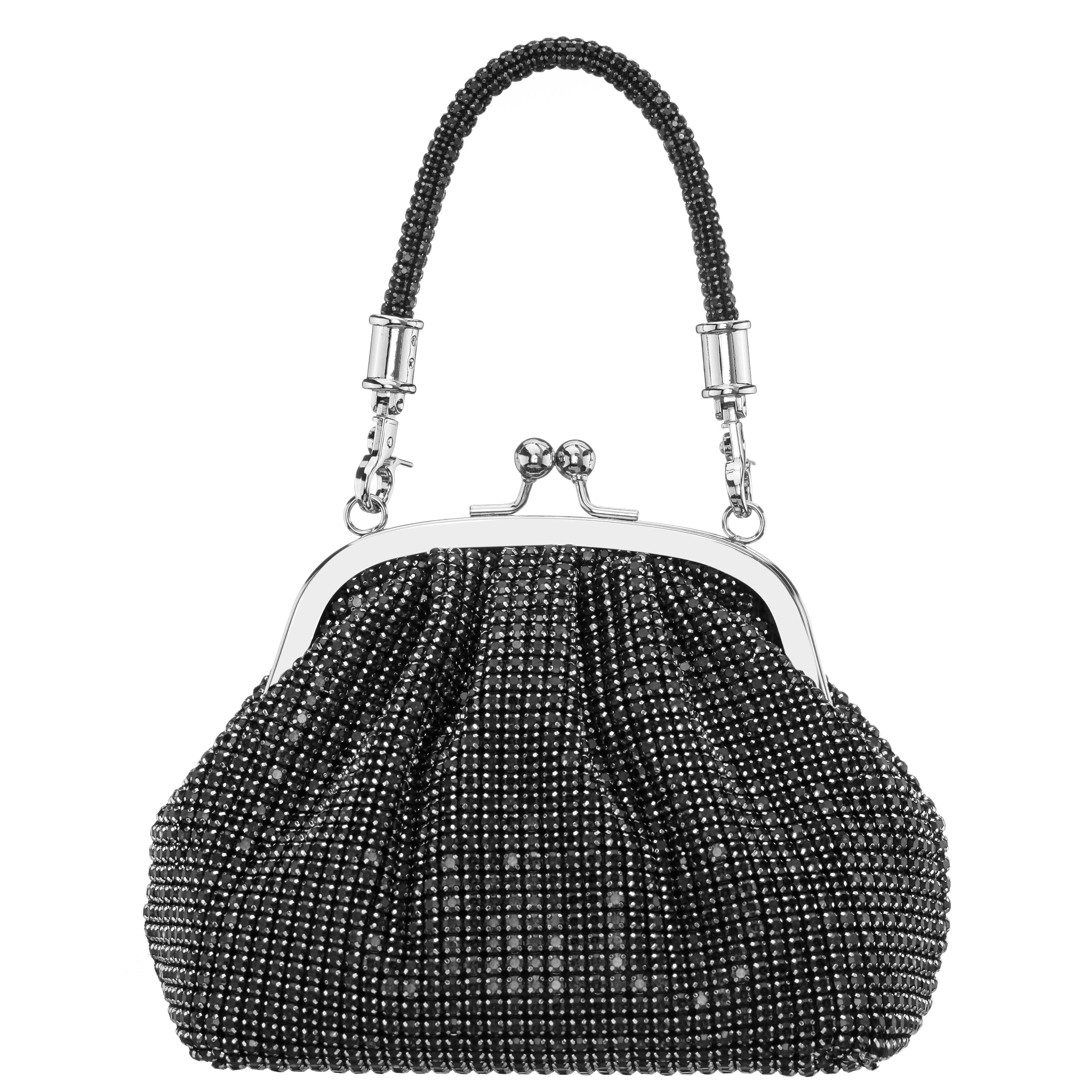 Womens Kiara Black Crystal Mesh Handle Bag | Nina Shoes