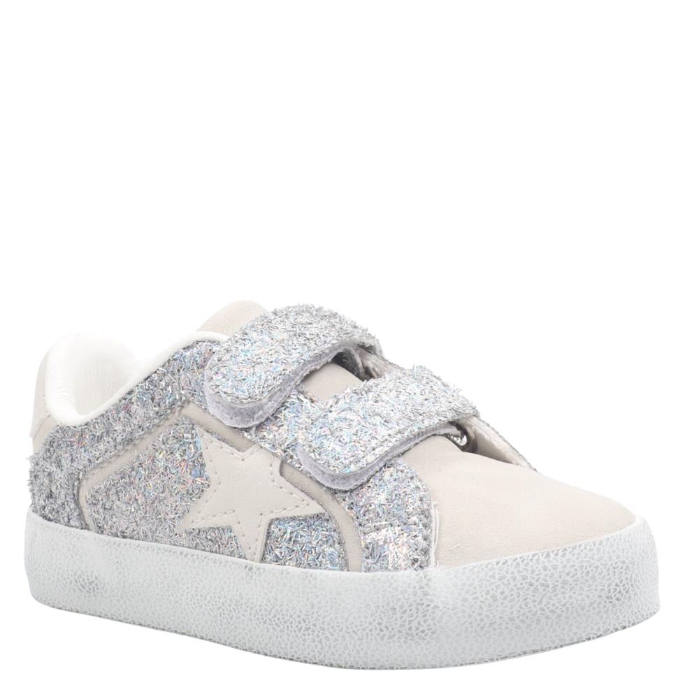 Girls Koryana-T Silver Glitter Low Top Velcro Sneakers | Nina Shoes