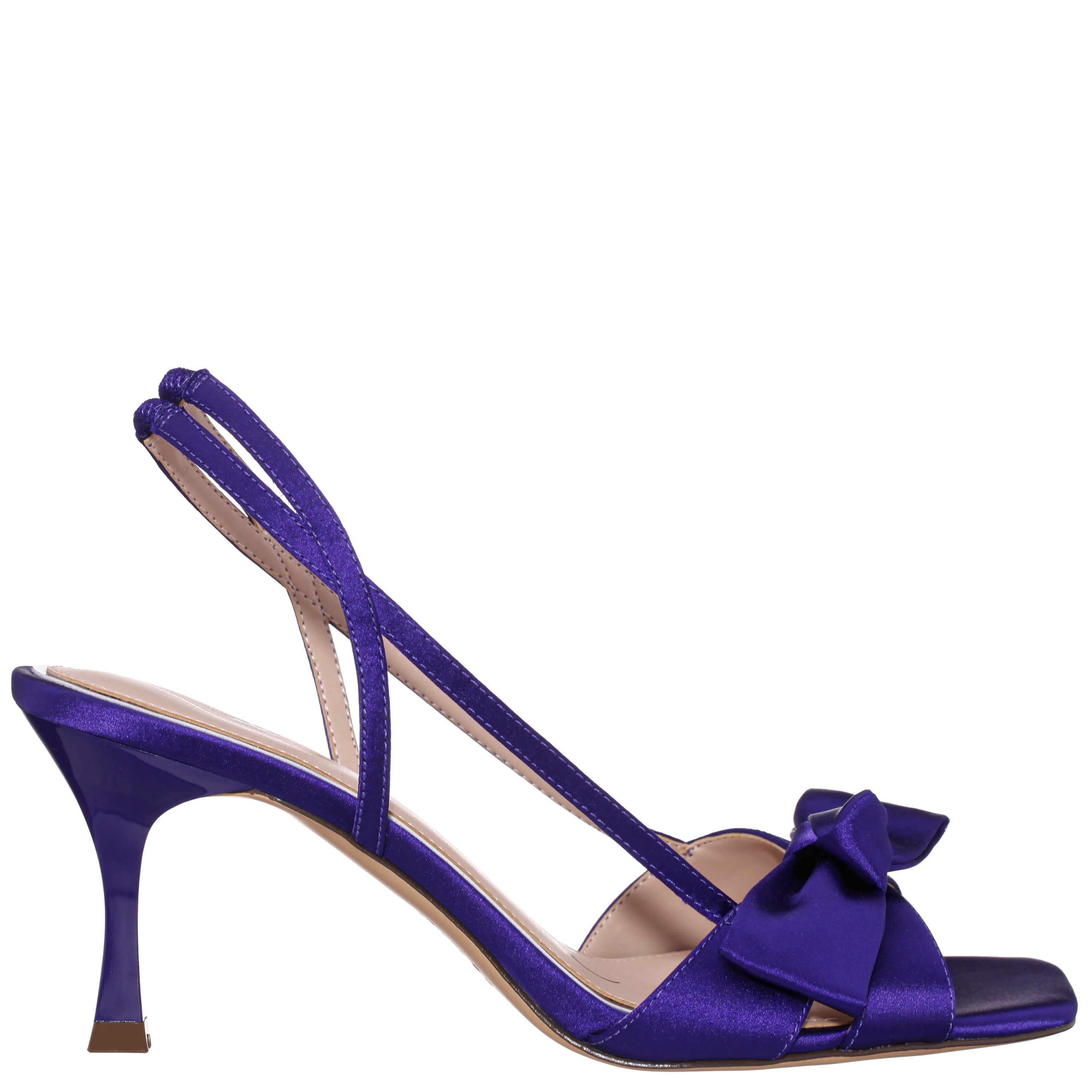Womens Lizette Purple Satin with Bow Slingback Sandals on a Mid