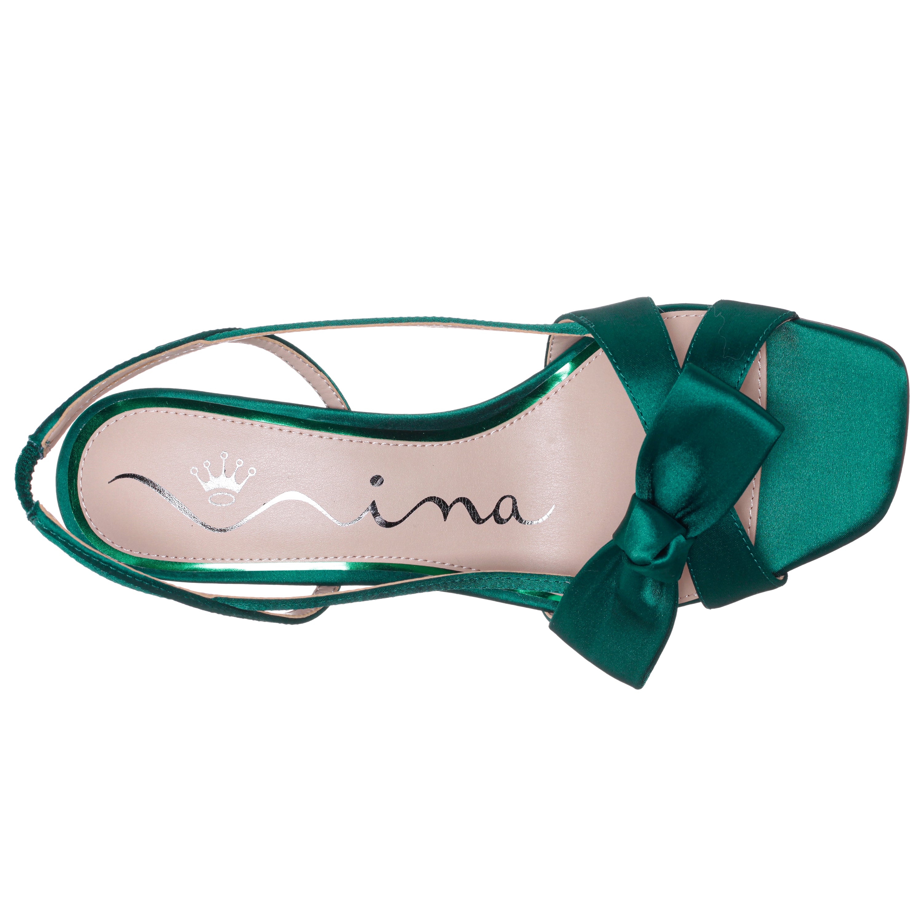 Womens Lizette Green Satin with Bow Slingback Sandal on a Mid-Heel