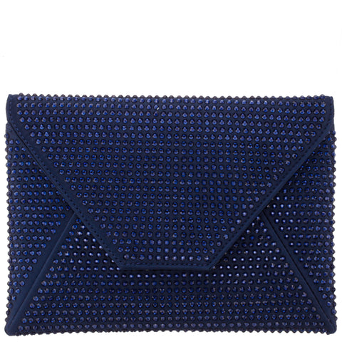 Nina Crystal Encrusted Square Envelope Clutch Navy