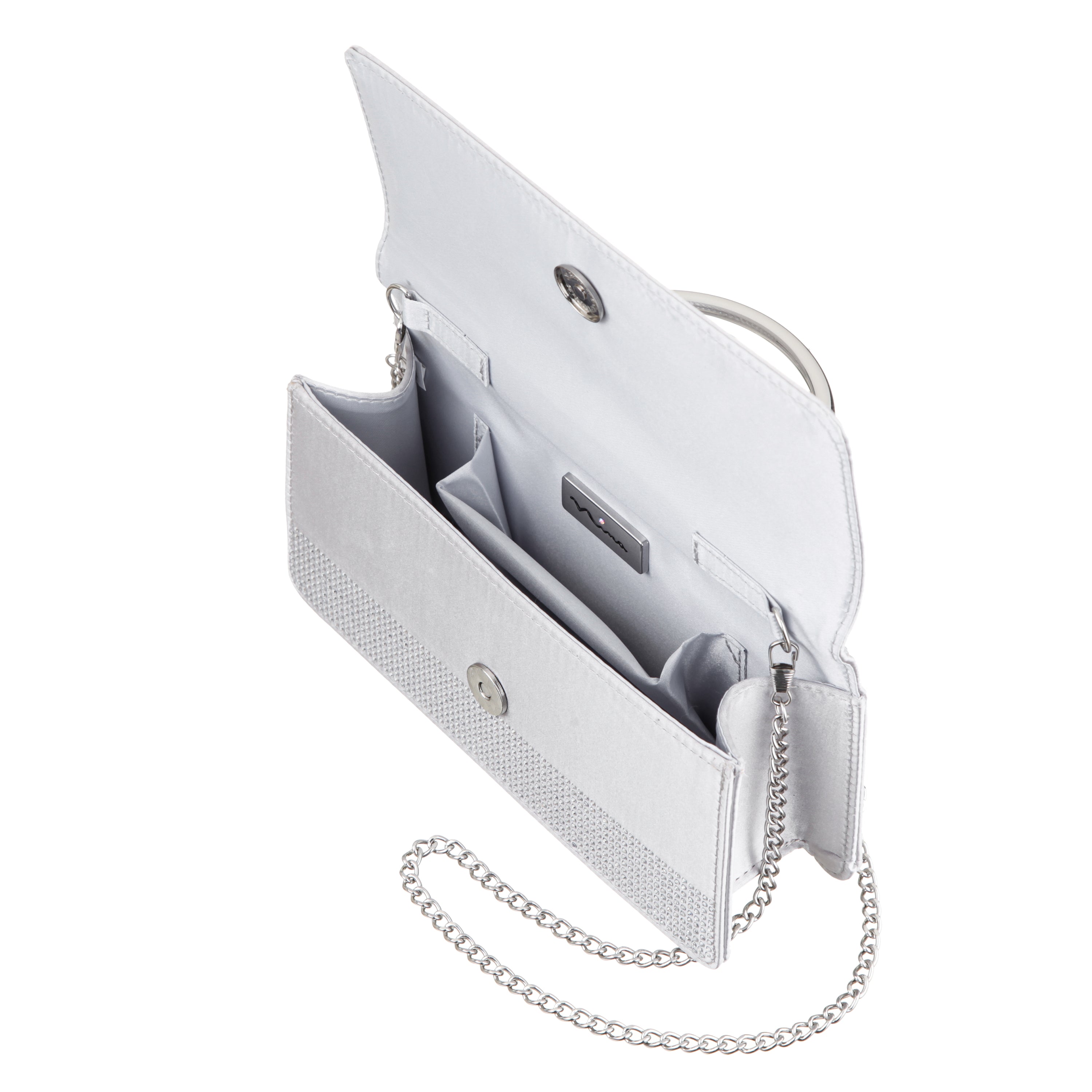 Womens Luca Silver Glass Crystal / Satin Handle Satchel | Nina Shoes