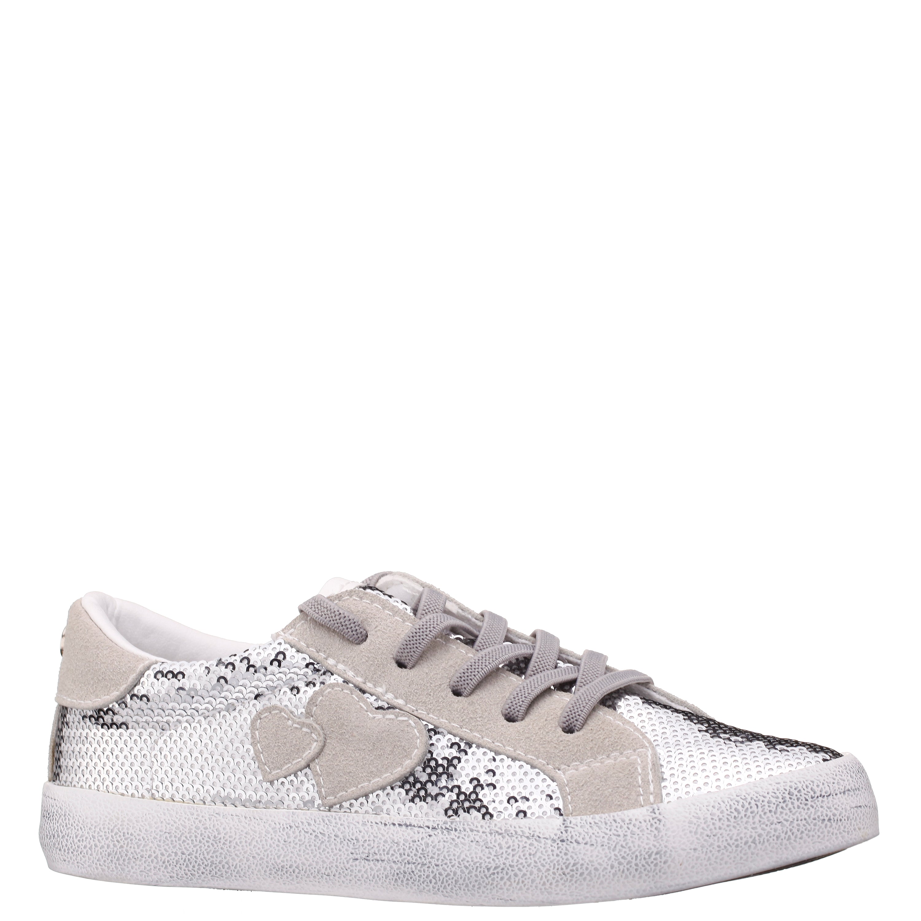 ninna（ニンナ）モフリ　オリカラ Girls Madelina Silver Sequin Lace Up Sneakers | Nina Shoes