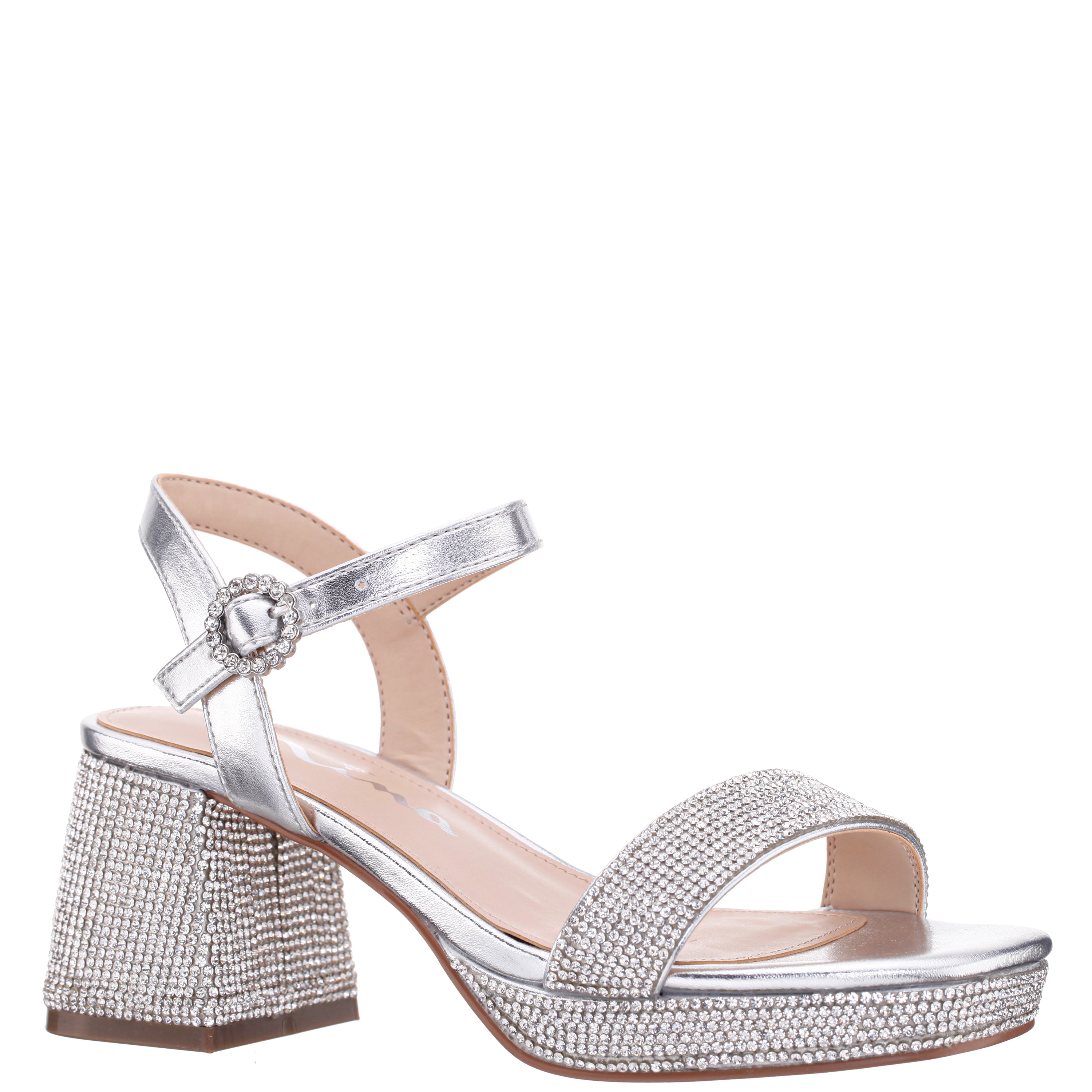 Girls Marysol Silver Metallic Rhinestone Platform Dress Sandals