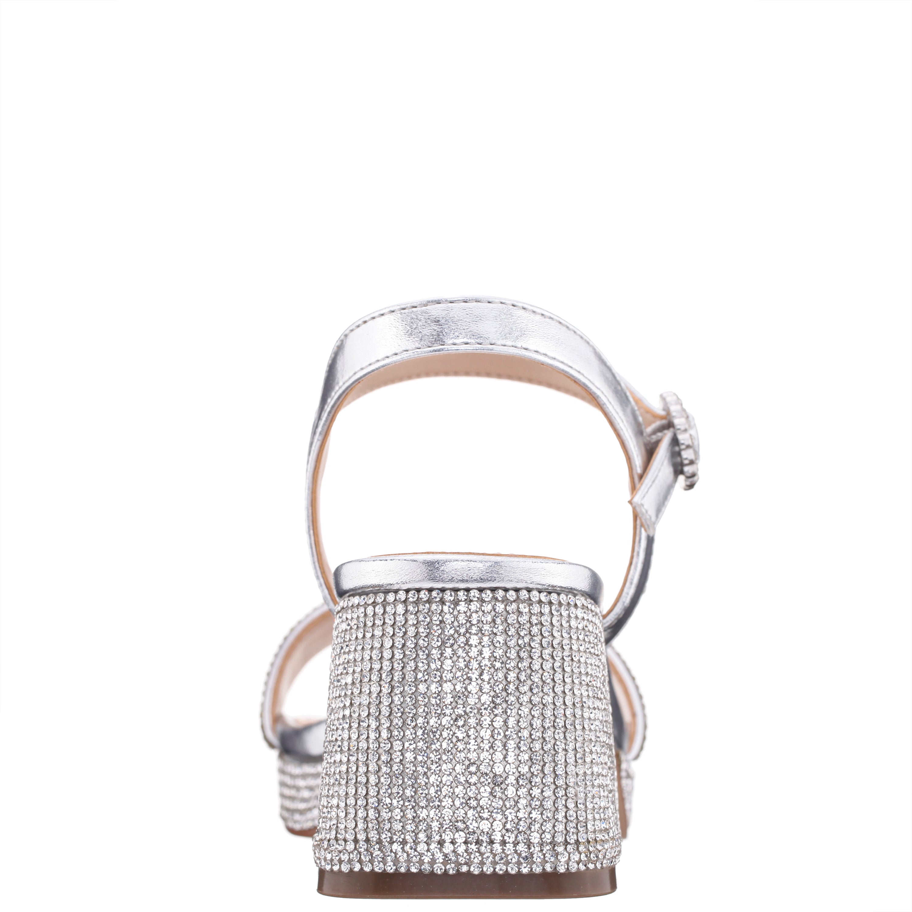 Girls Marysol Silver Metallic Rhinestone Platform Dress Sandals