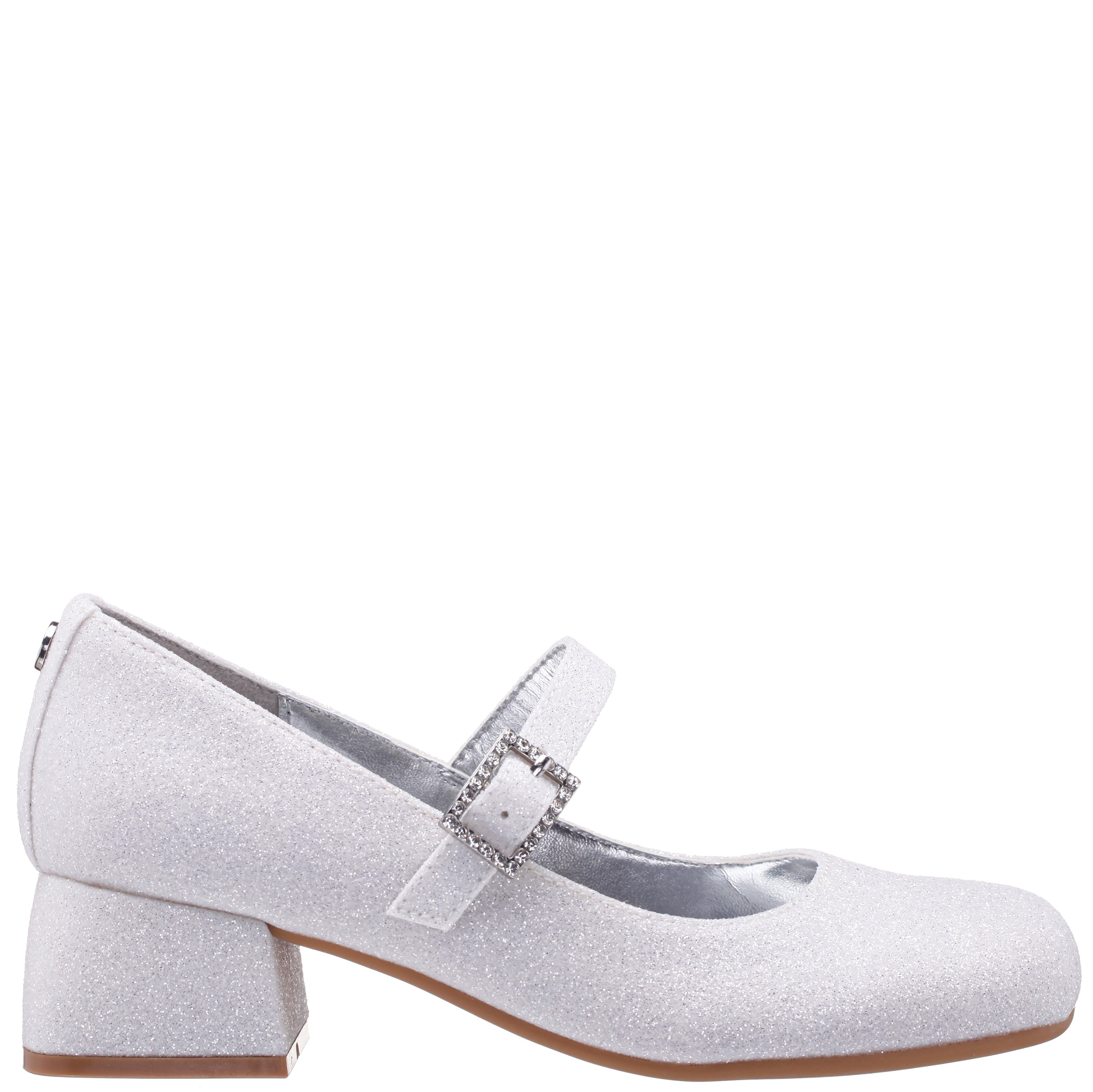 Girls Mila White Glitter Heel Mary Jane Pumps