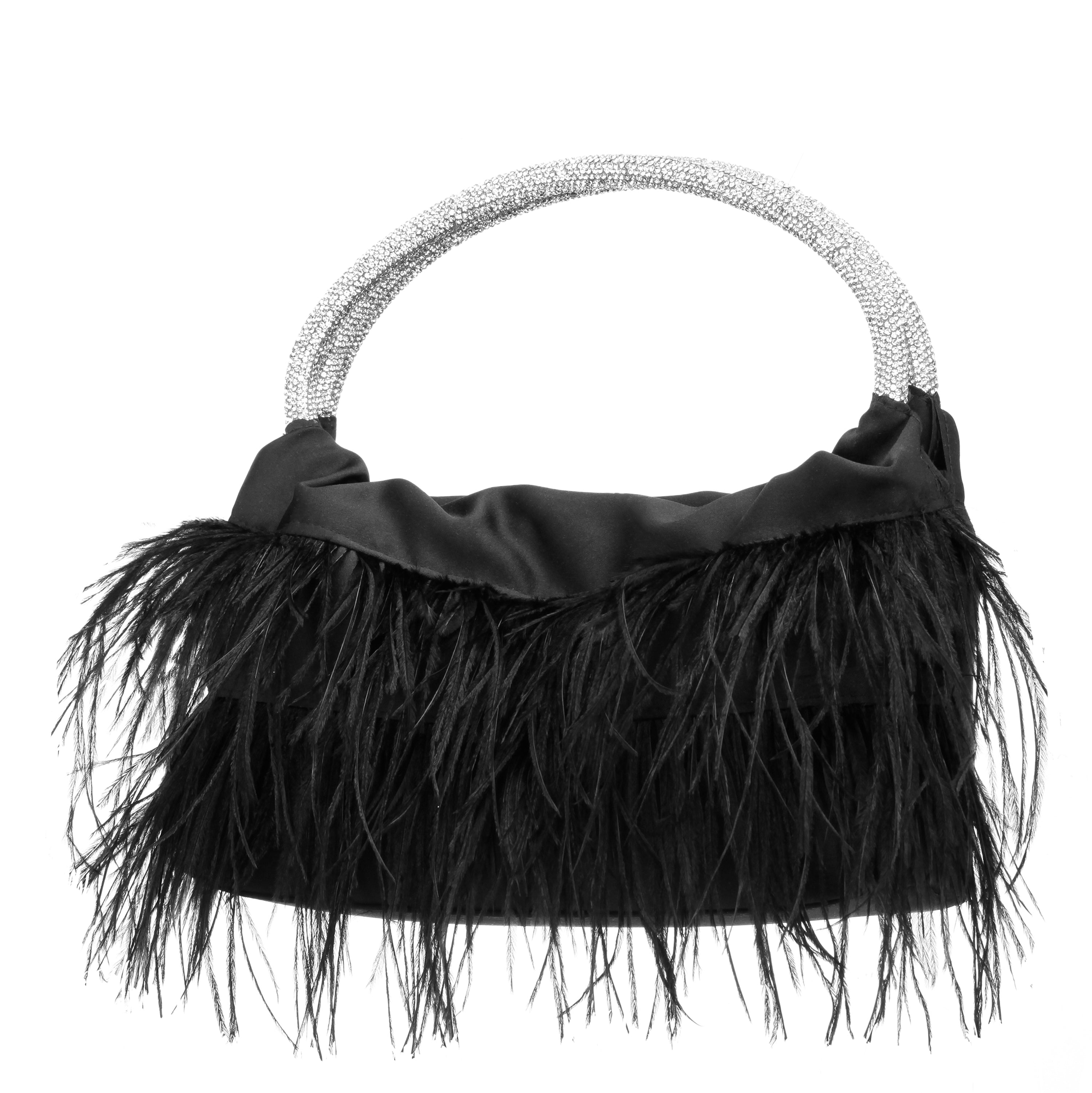 Womens Minnie Black Crystal Handle Feather Pouch | Nina Shoes