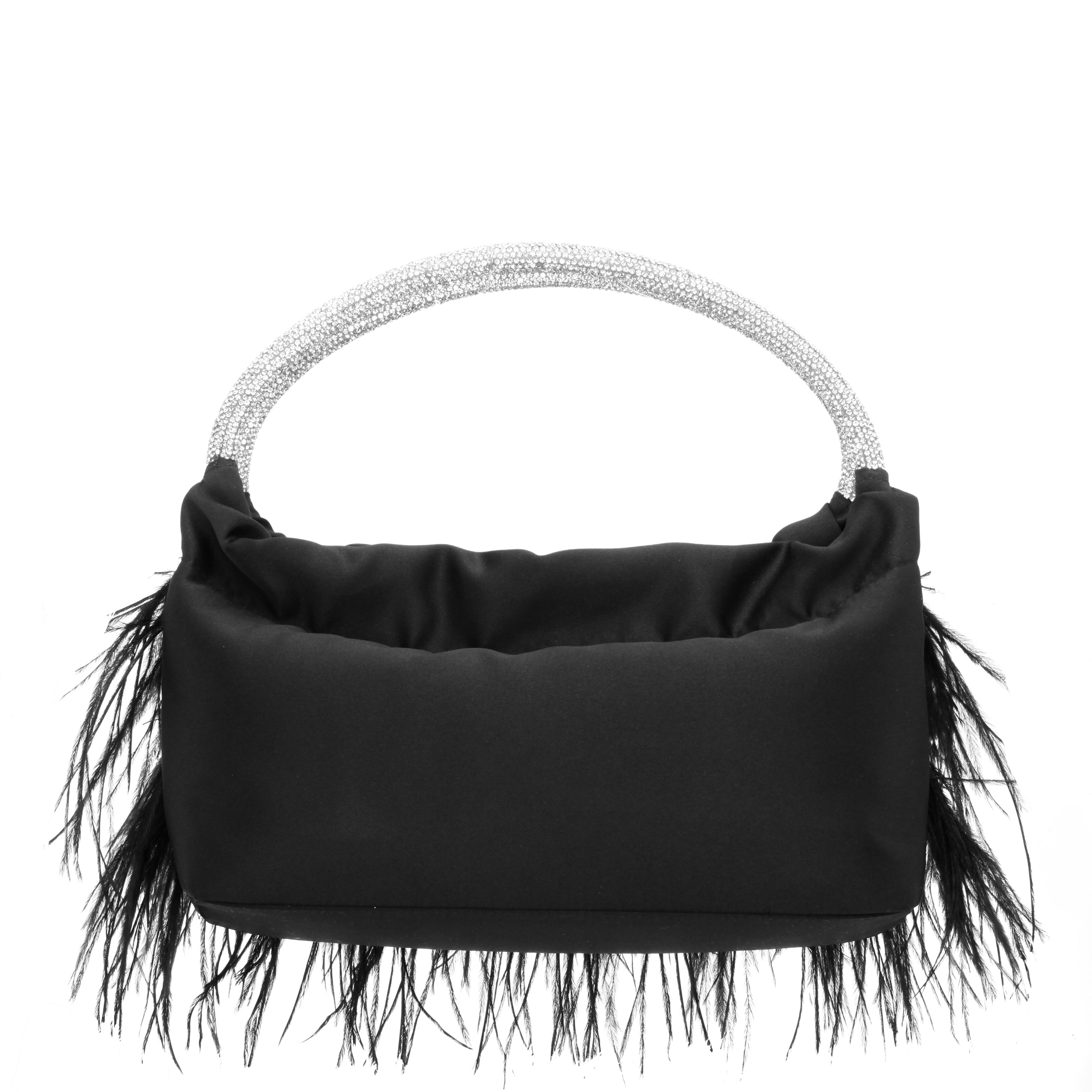 Womens Minnie Black Crystal Handle Feather Pouch | Nina Shoes