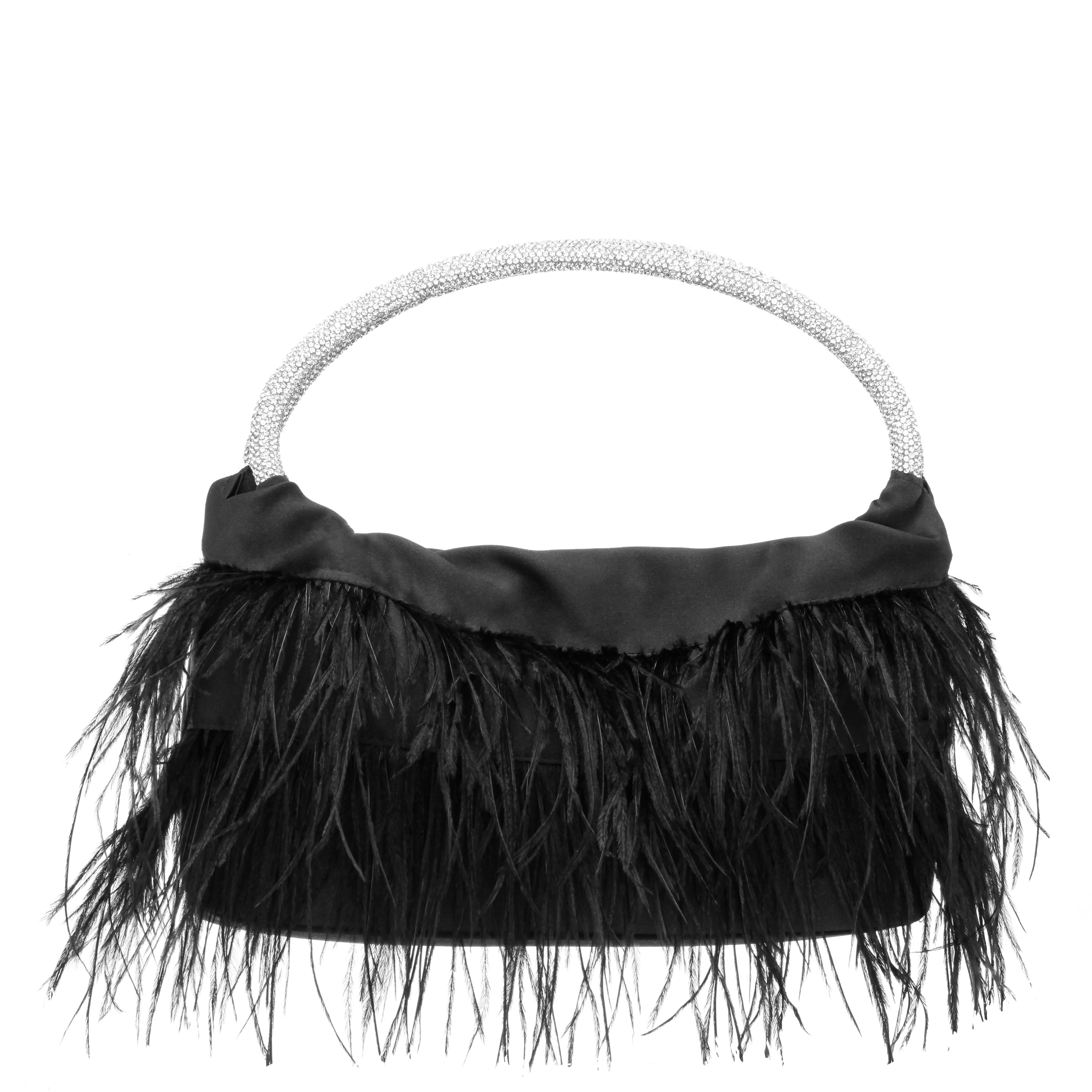 Womens Minnie Black Crystal Handle Feather Pouch | Nina Shoes