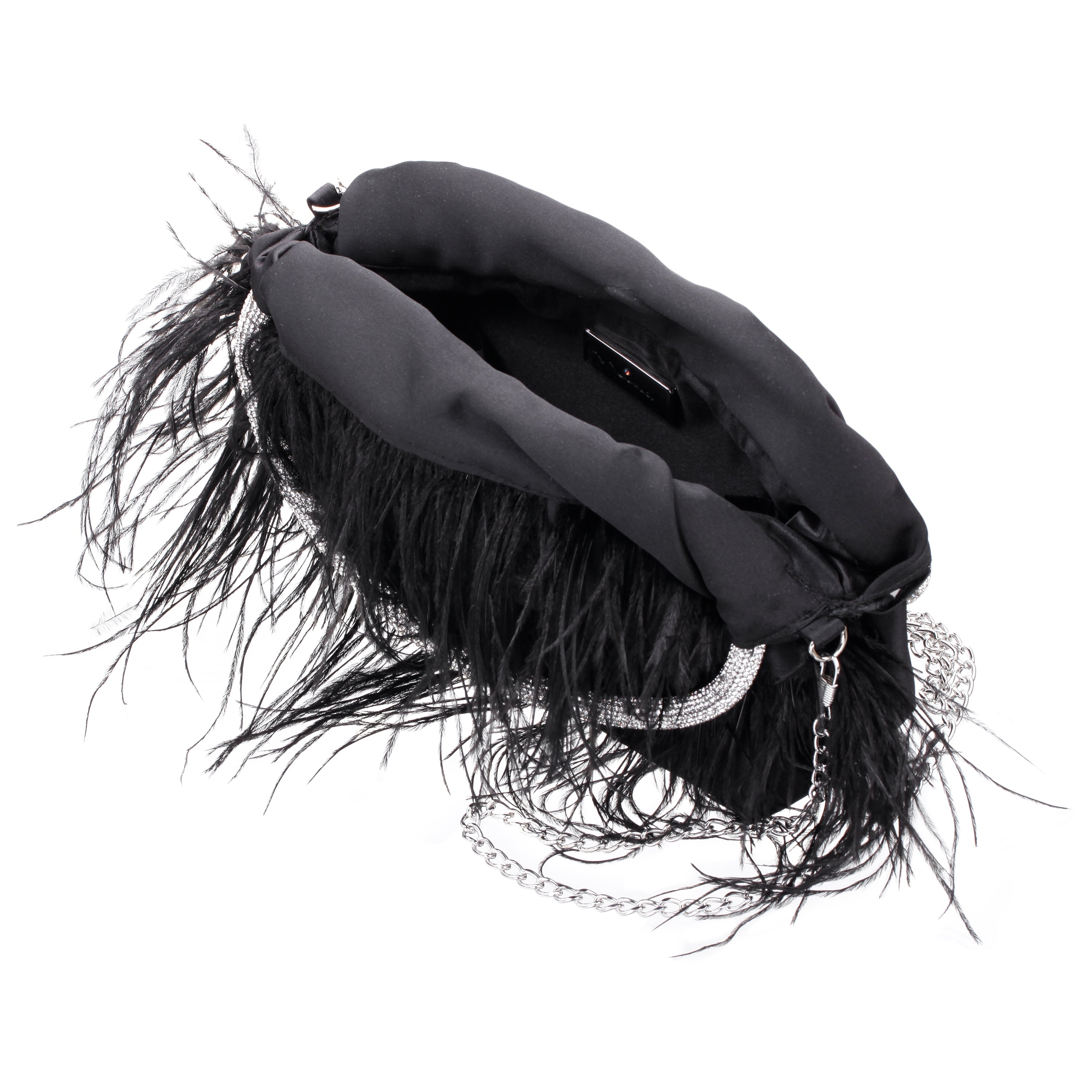 Womens Minnie Black Crystal Handle Feather Pouch | Nina Shoes