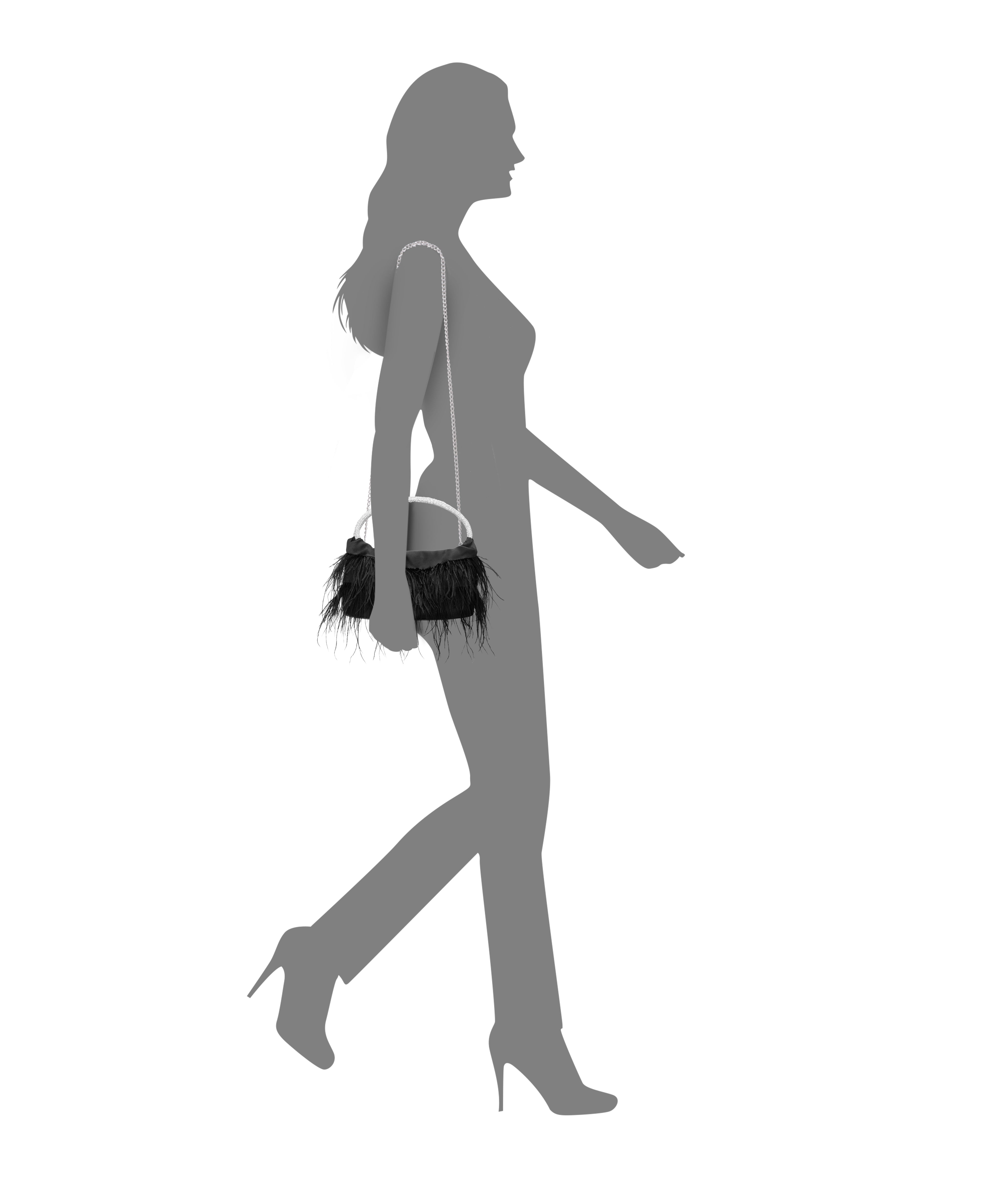 Womens Minnie Black Crystal Handle Feather Pouch | Nina Shoes