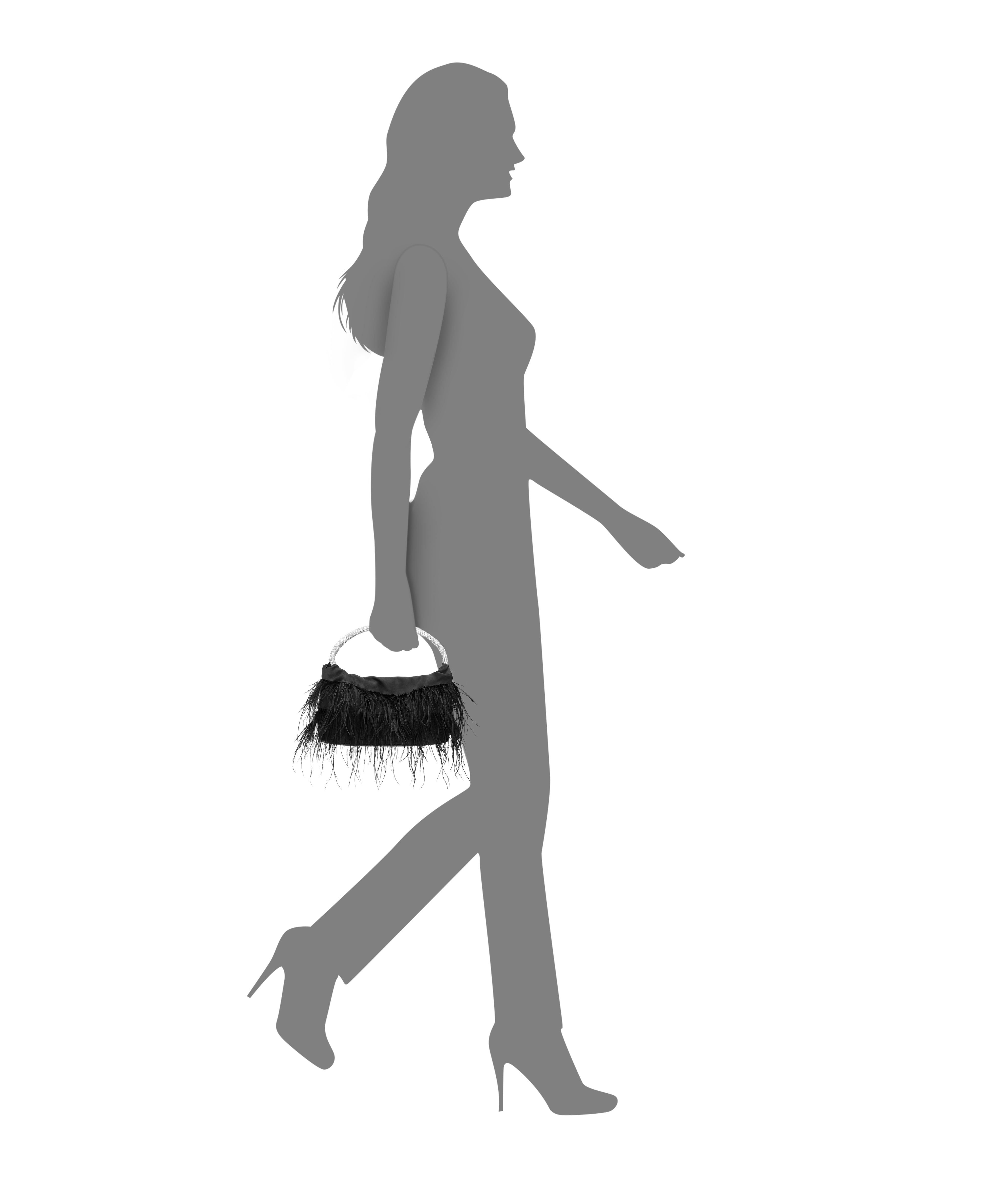 Womens Minnie Black Crystal Handle Feather Pouch | Nina Shoes