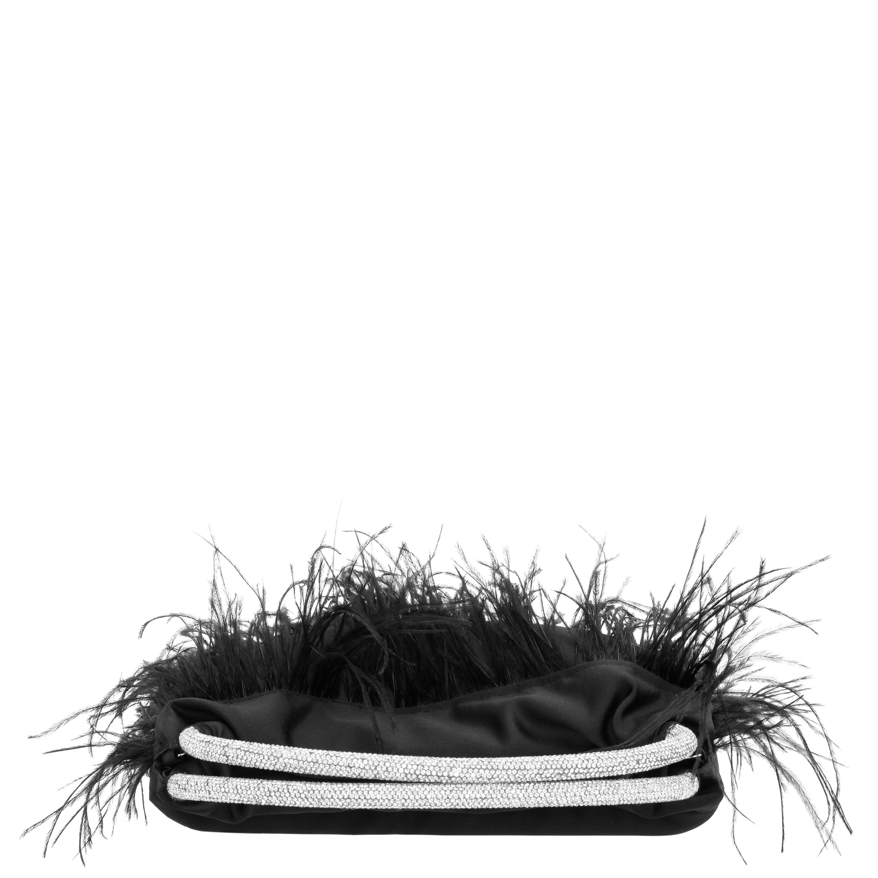 Womens Minnie Black Crystal Handle Feather Pouch | Nina Shoes