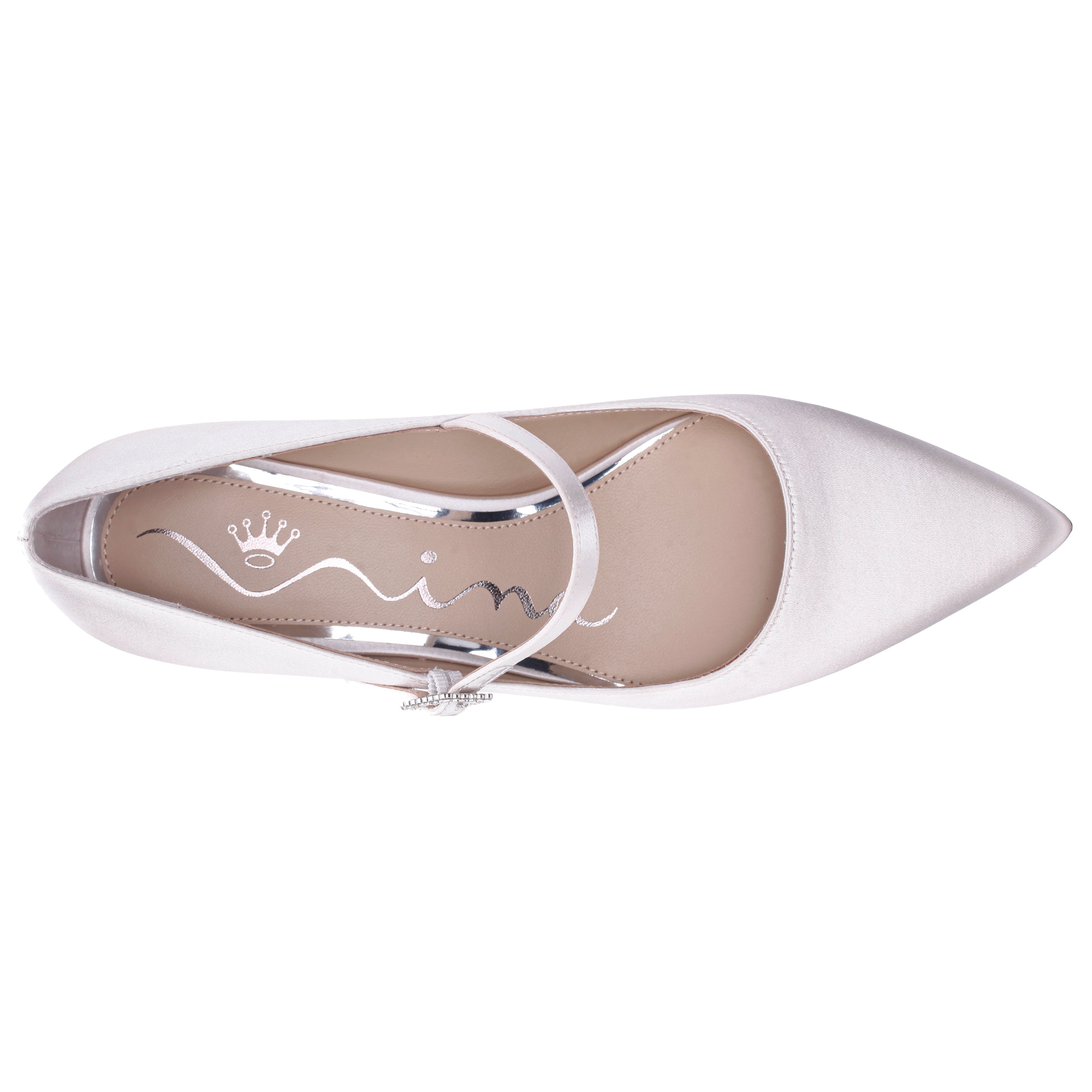 Womens Namali White Satin with Rhinestone Buckle Kitten-Heel Pumps