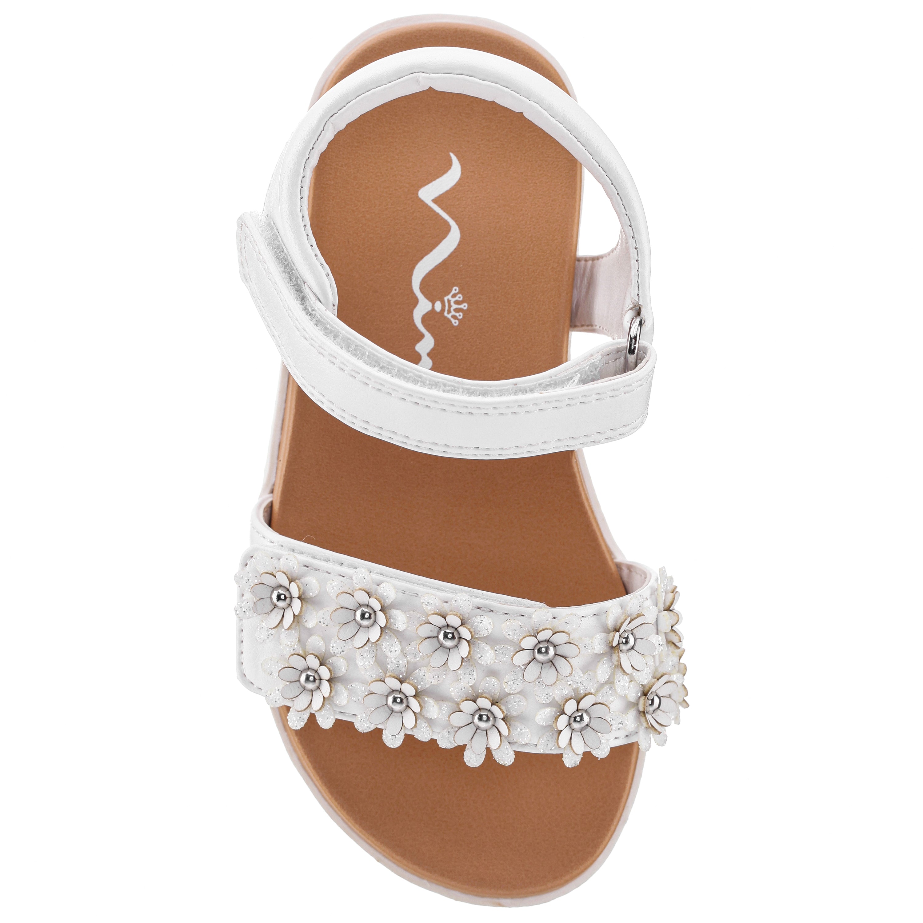 Girls Neriah White Flower Velcro Sandals | Nina Shoes