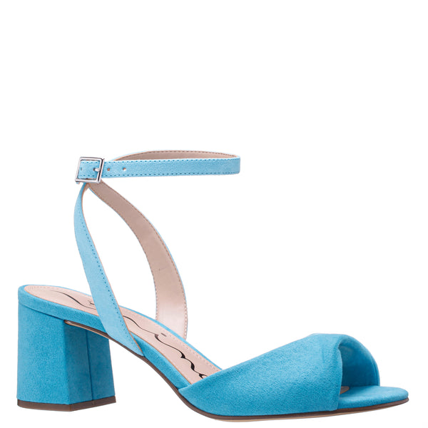 NEZA-WOMENS BLUE MULTI SUEDETTE MID-HEEL BLOCK SANDAL