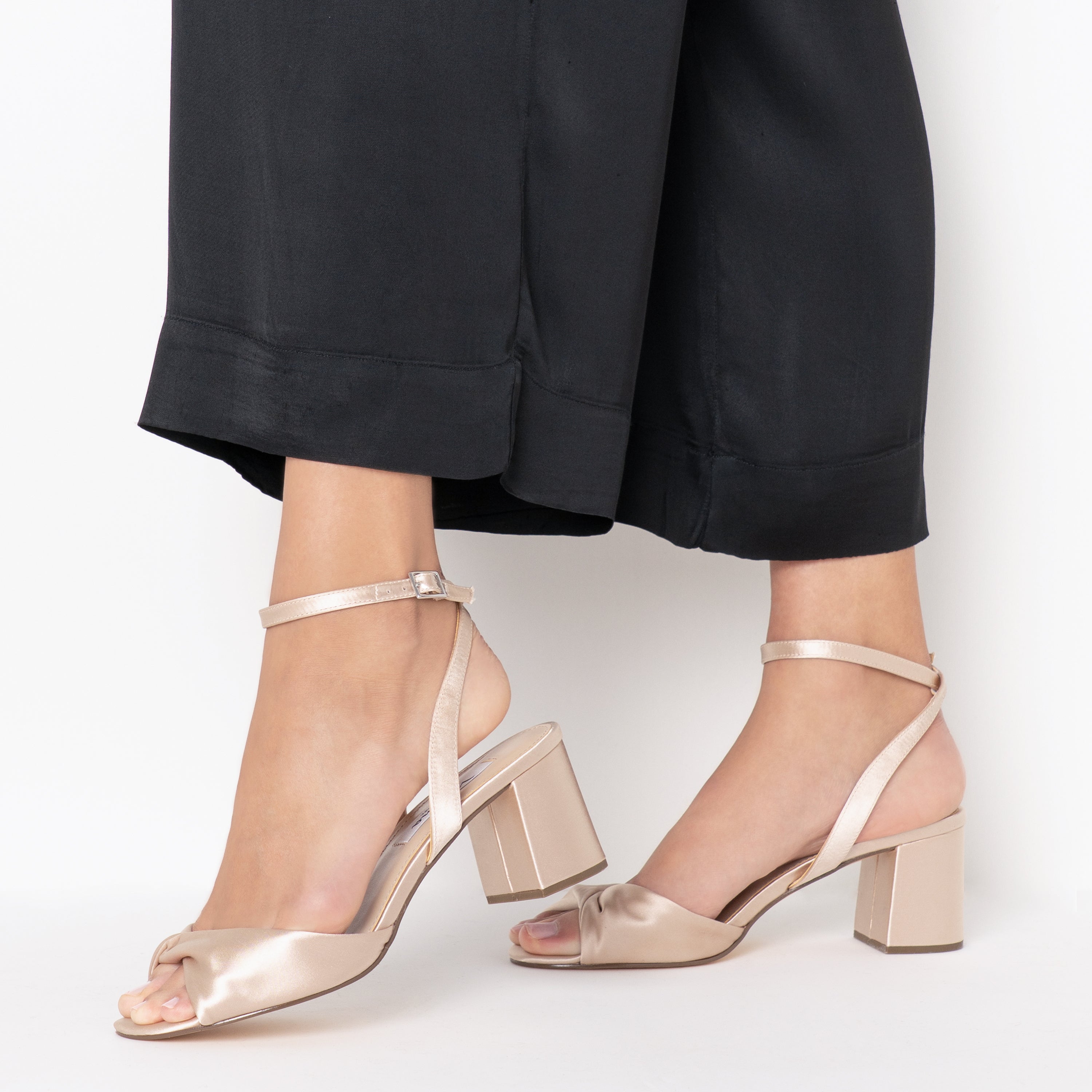 Womens Nigella Pearl Rose Satin Block-Heel Sandals with Ankle