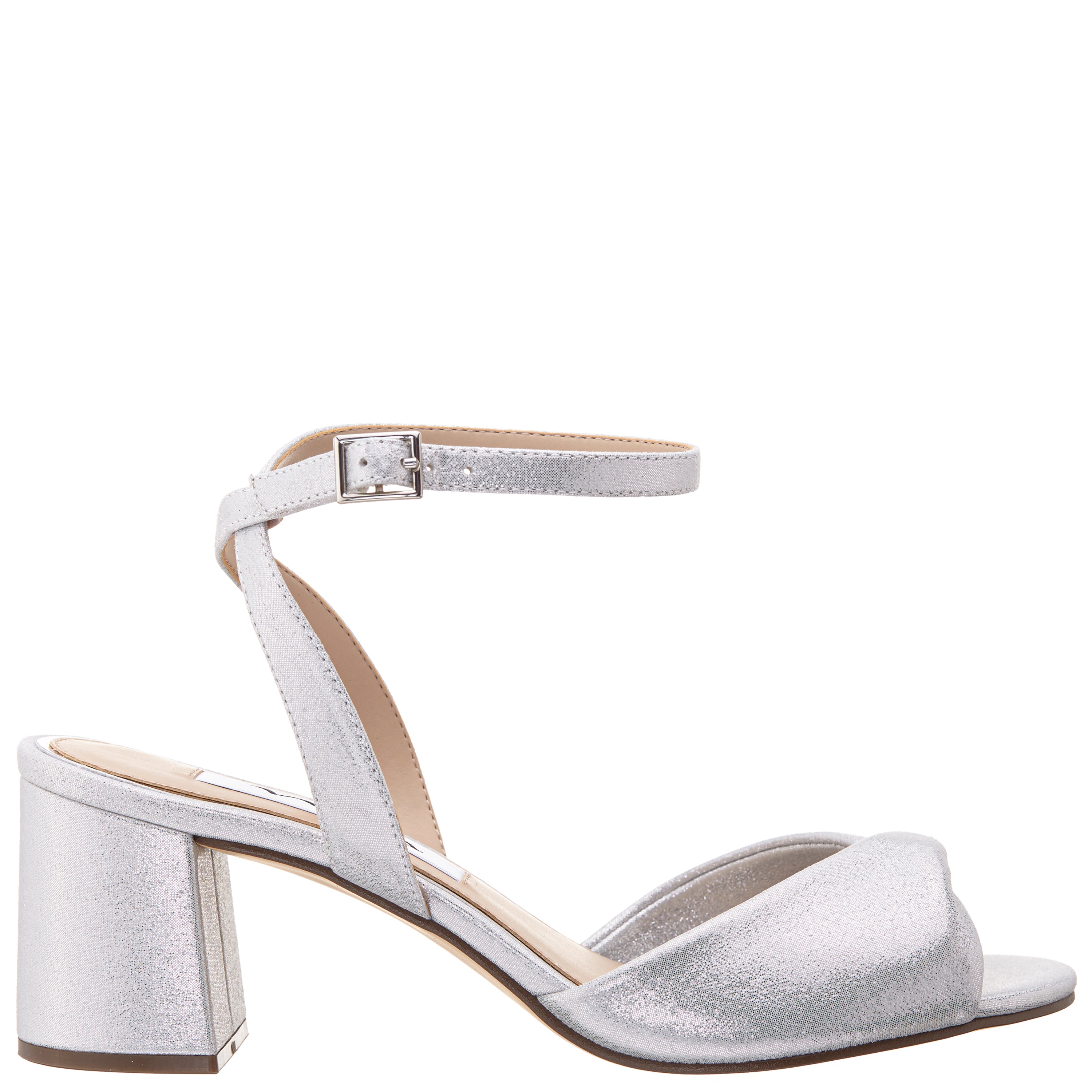 Womens Nigella True Silver Metallic Suedette Block-Heel