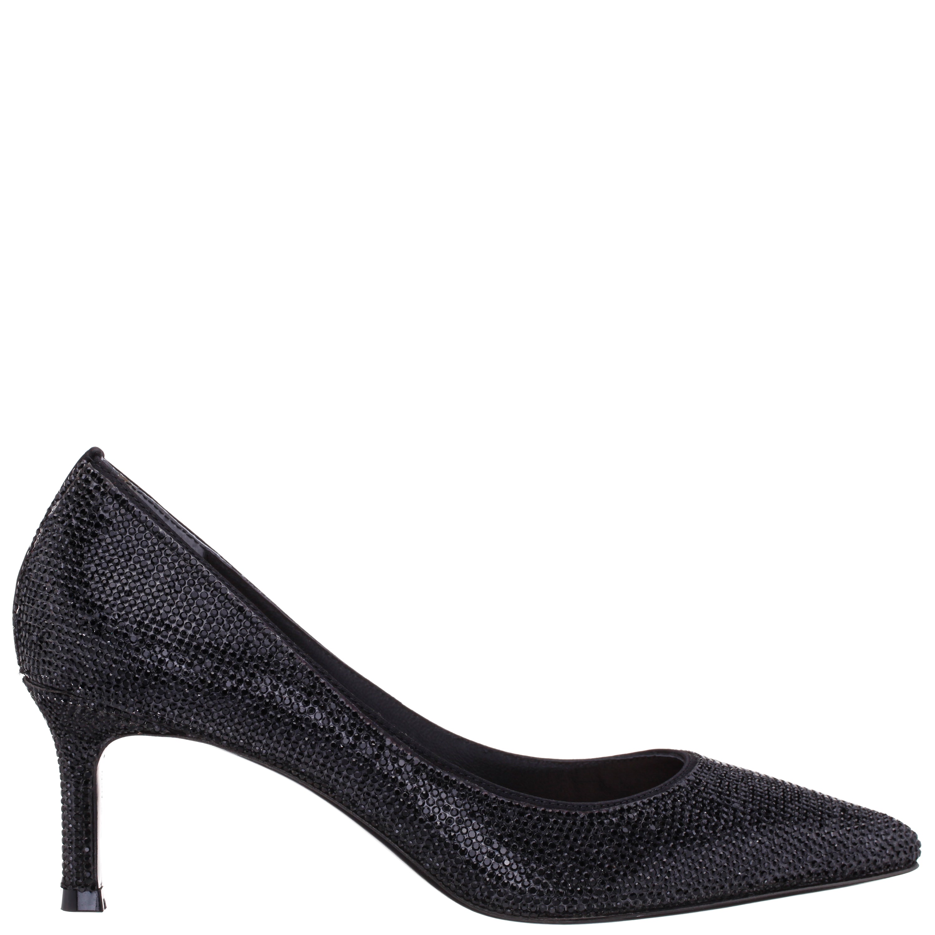Womens Nina60 Black Crystal On Black Satin Mid-Heel Classic Pump