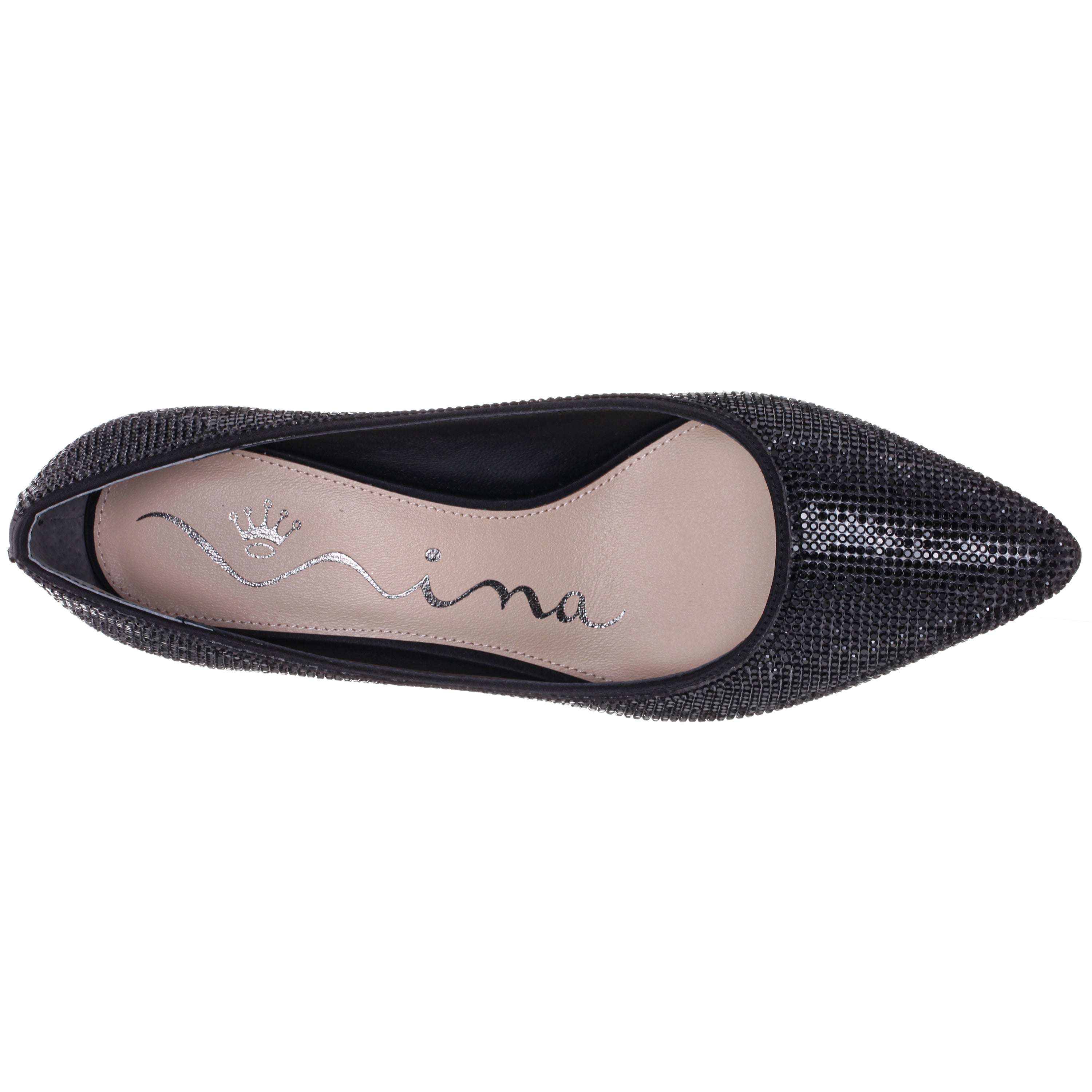 Womens Nina60 Black Crystal On Black Satin Mid-Heel Classic Pump