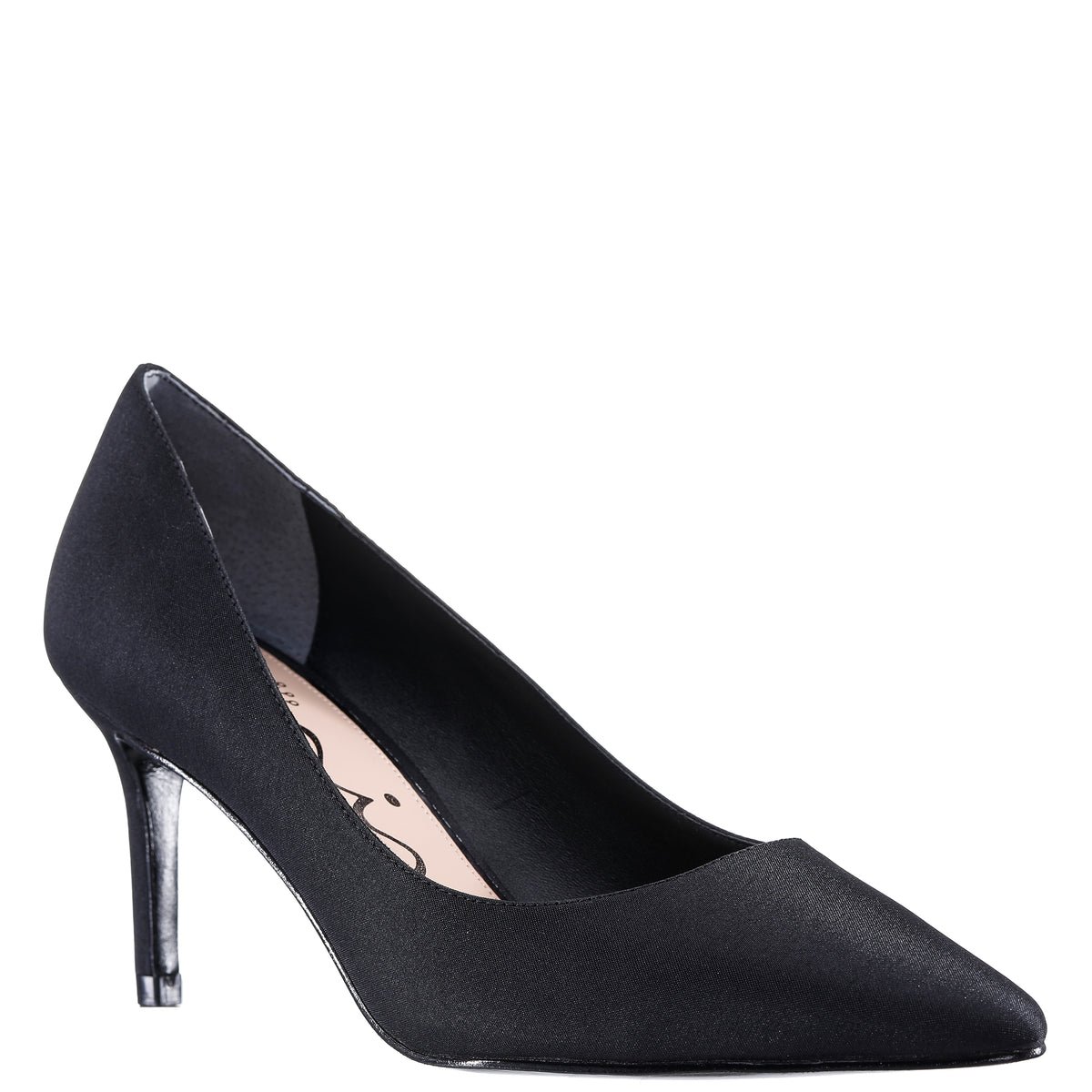 Womens Nina75 Black Satin High-Heel Classic Pump